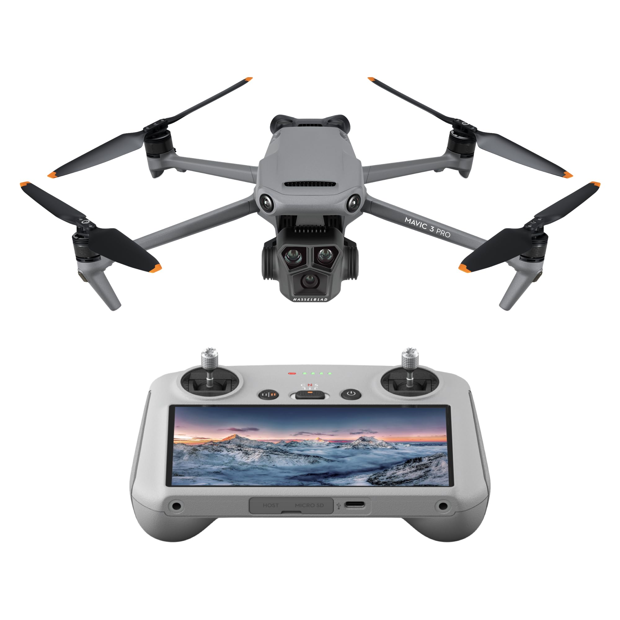 DJI Mavic 3 Pro with DJI RC (screen remote controller), Flagship Triple-Camera Drone with 4/3 CMOS Hasselblad Camera, 43-Min Flight Time, and 15km HD Video Transmission, For pro aerial photography