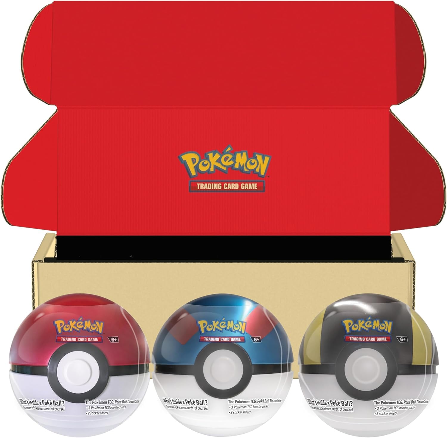 Pokémon TCG: Poké Ball Tin Bundle - Poké Ball, Great Ball & Ultra Ball (9 Pokémon TCG booster packs, 7 sticker sheets)