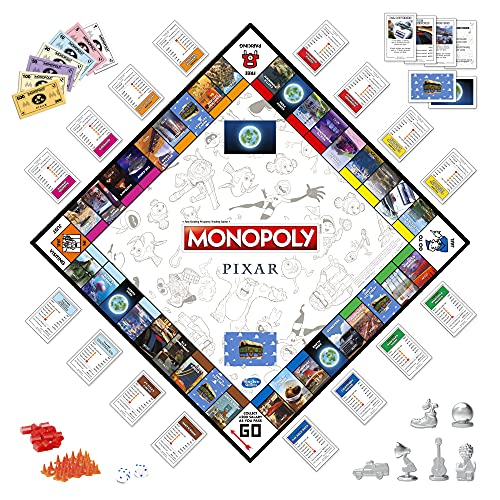 Monopoly: Pixar Edition Board Game for Kids 8 and Up, Buy Locations from Disney and Pixar's Toy Story, The Incredibles, Up, Coco, Lightyear, and More (Amazon Exclusive)