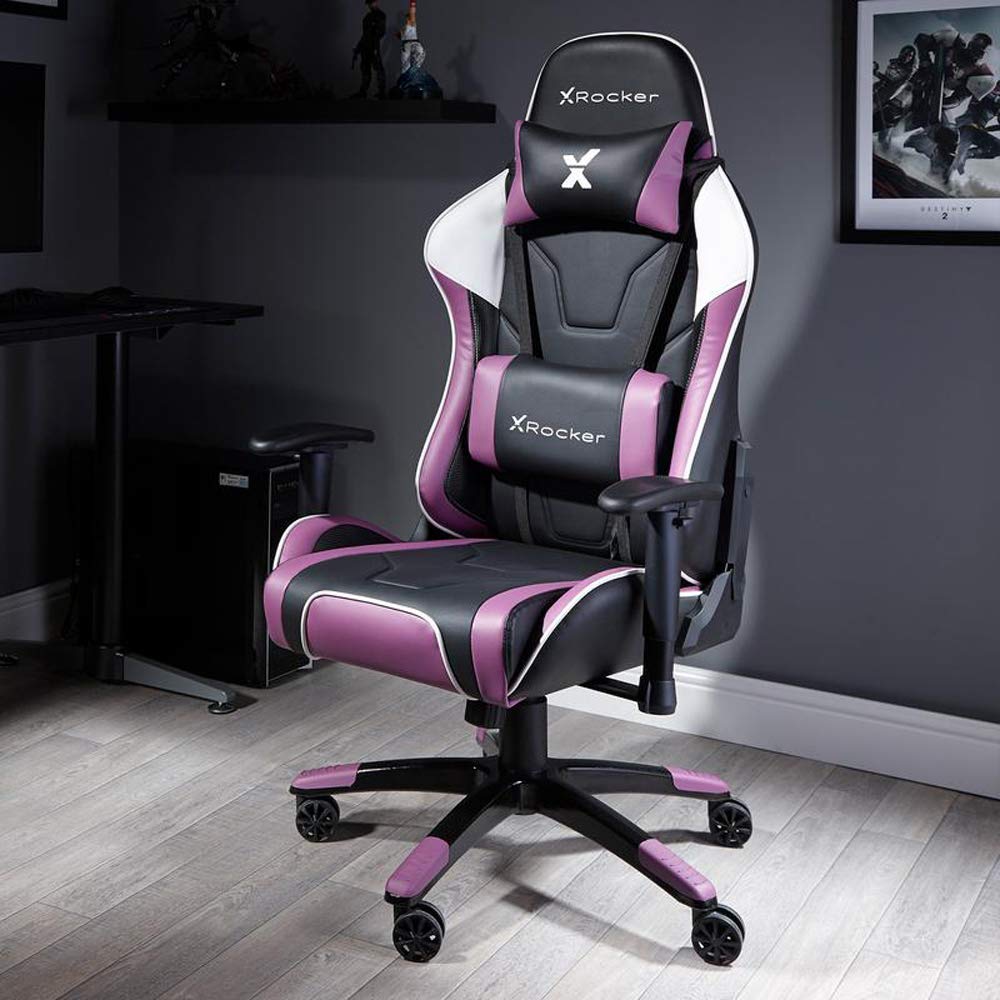 X-Rocker Agility Gaming Chair, High Back Ergonomic Racing Computer Chair with Adjustable Lumbar Support and Headrest, 3D Armrests, Adjustable Height and Swivel Chair Base Office Chair - PURPLE