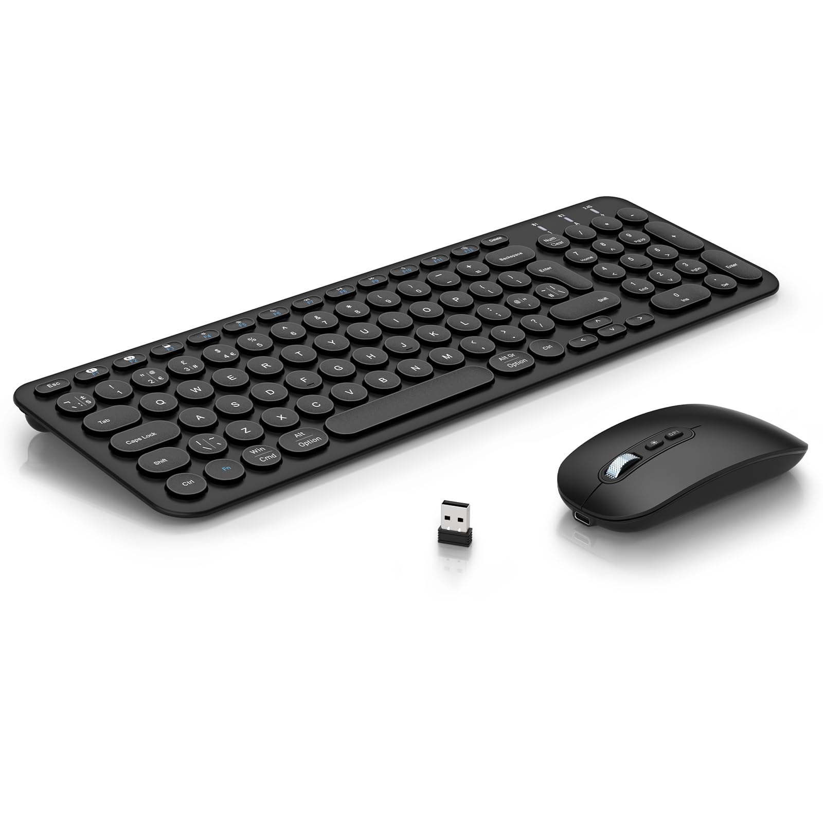 Rechargeable Bluetooth & Wireless Keyboard Mouse, PINKCAT Ultra Thin USB Keyboard Quiet Mouse Set, Ergonomic QWERTY UK Layout Computer Keyboard for Windows PC Laptop Desktop - Black