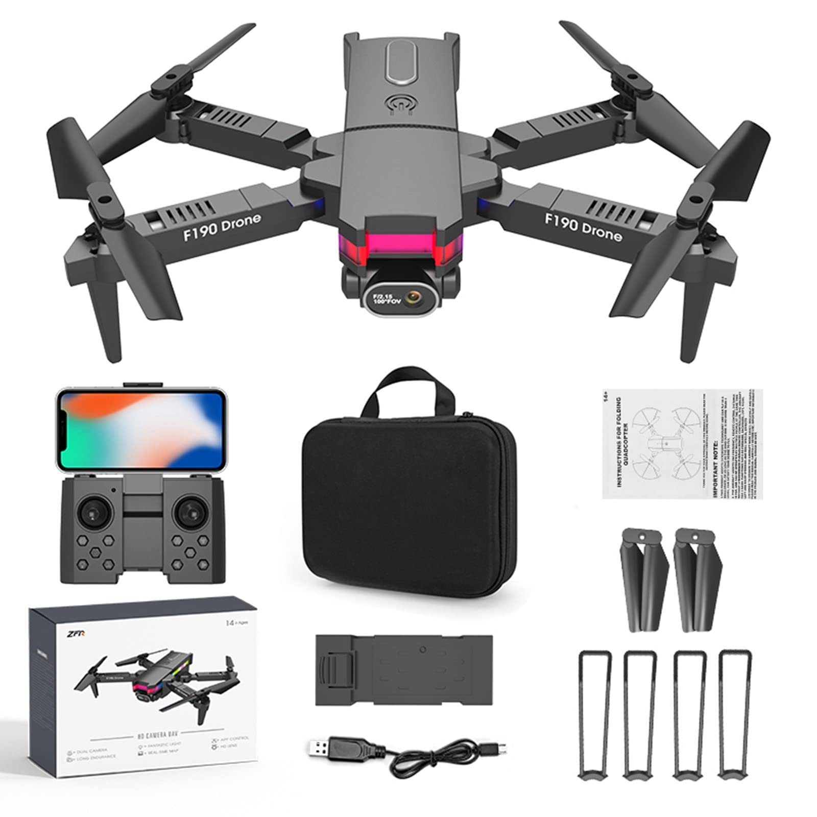 Generic Drone with 4K FPV Dual Cameras, Foldable Mini Drone with Carrying Case, RC Quadcopter with 3 Speed Adjustment, 𝟑𝐃 𝐅𝐥𝐢𝐩𝐬, Headless Mode, Drone for Kids,Adults,Beginners Todays Deals