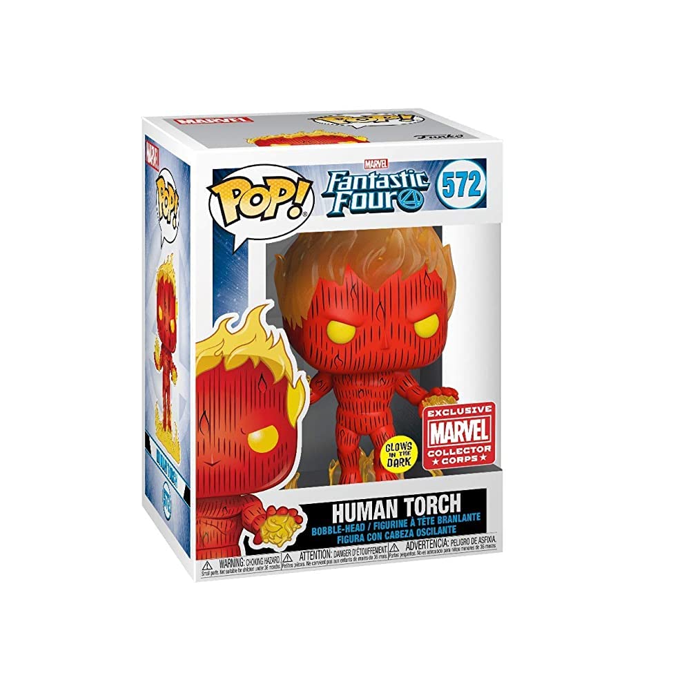 POP! Marvel Collector Corps Exclusive Fantastic Four 572 Human Torch GITD w/ Protective Case