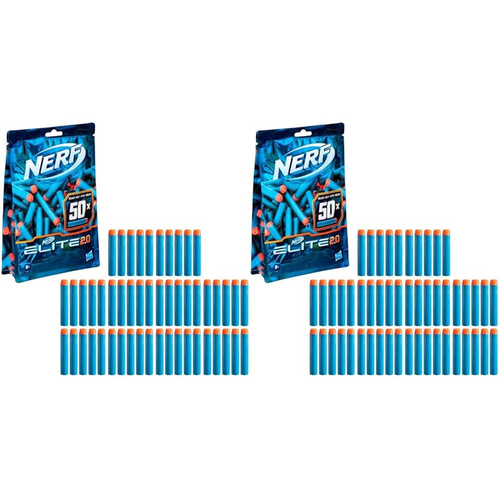 Nerf Elite 2.0 50-Dart Refill Pack - Includes 50 Official Nerf Elite 2.0 Darts, Compatible With All Nerf Elite Blasters (Pack of 2)