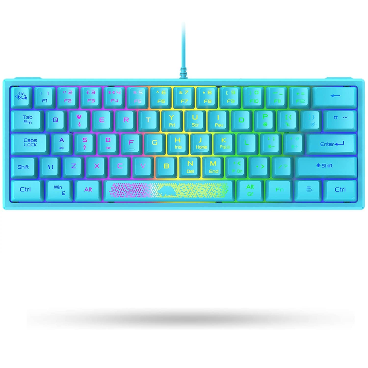 LexonElec K61 60% Percent Compact Gaming Keyboard Blue Keycaps UK Layout, RGB Illuminated LED Backlit Light up Wired Keyboard Mechanical Feel Ergonomic Shortcut for PC Laptop MAC Gamer Travel