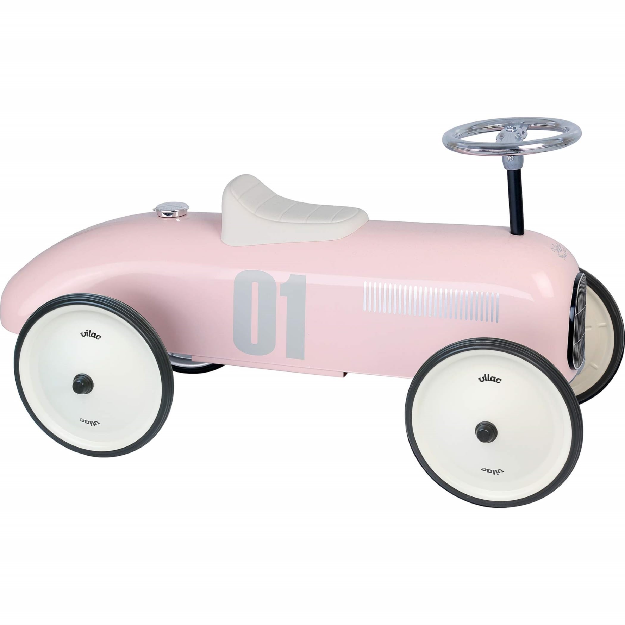 Vilac Vintage Ride-On Car, Durable Metal, Classic Retro Style, Develops Motor and Co-ordination Skills, Weighs 4.5 kg, Seat Height 28 cm, 76 x 38 x 40 cm, Suitable for 18 Months+, Pink