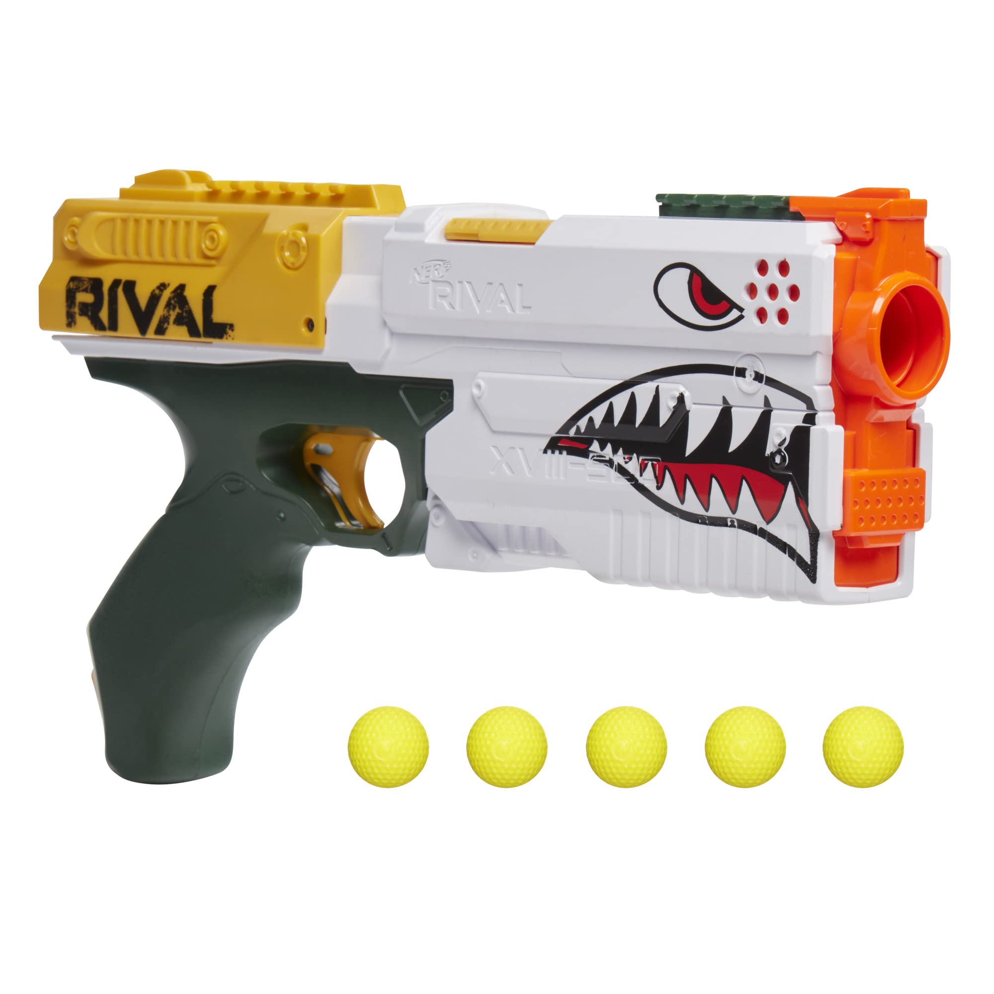 Nerf Rival Kronos XVIII-500 Blaster, Breech-Load, 5 Rival Rounds, Spring Action, 90 FPS Velocity, White Color Design (Amazon Exclusive),F4729