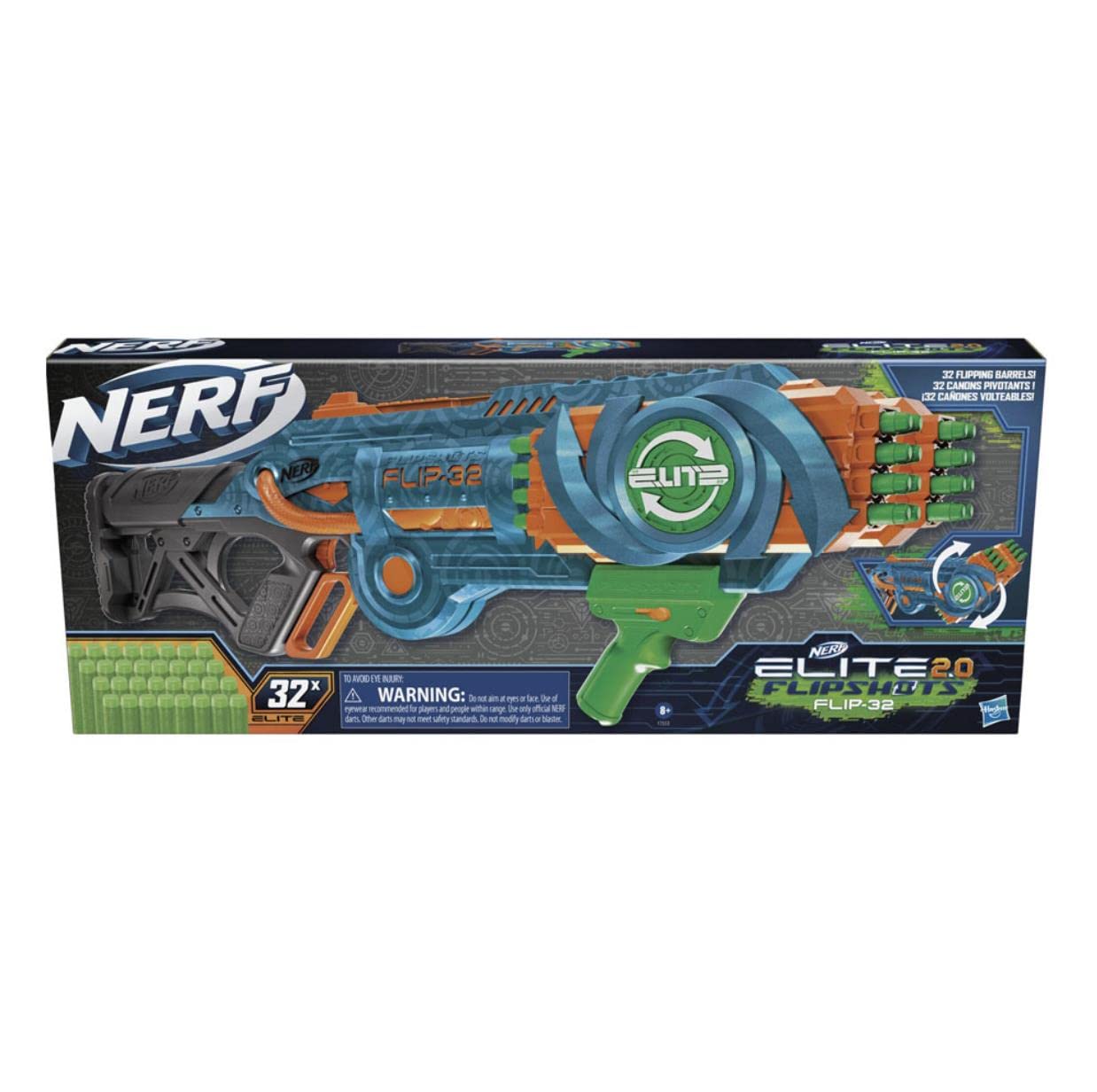 Nerf Elite 2.0 Flipshots Flip-32 Blaster, 32 Dart Barrels Flip to Double Your Firepower, 32-Dart Capacity, 32 Nerf Darts