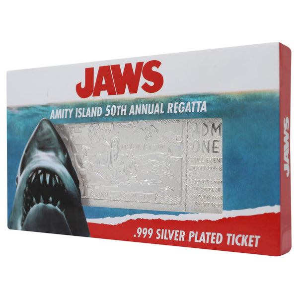 Fanattik UV-JWSILV Jaws-Limited Edition Silver Plated Replica Amity Island 50th Annual Regatta Ticket, Multi-Coloured