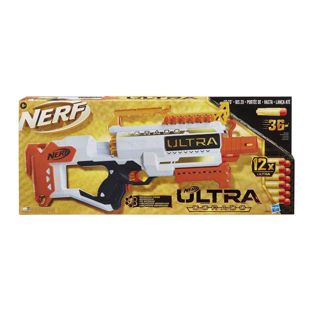 Nerf Ultra Dorado Motorised Blaster, Gold Accents, Fast-Back Loading, 12 Darts, Compatible Only Ultra Darts, 7.62 x 63.5 x 26.67 cm, F2017