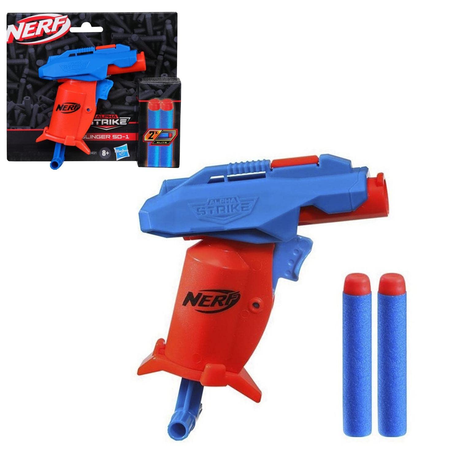 NERF Alpha Strike Slinger SD-1 Single Shot Blaster and 2 NERF Elite Foam Darts - Reload, Tension, Fire, Multi