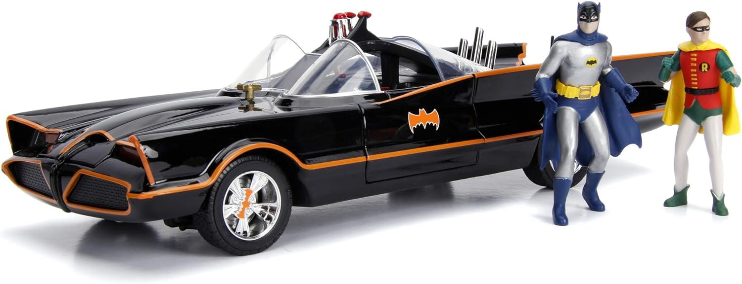 Jada Toys Classic Batmobil 1966 Highly Detailed 1:18 Model Car Including Batman & Robin Figure, Doors, Boot & Bonnet Can Be Opened With wheel, Black