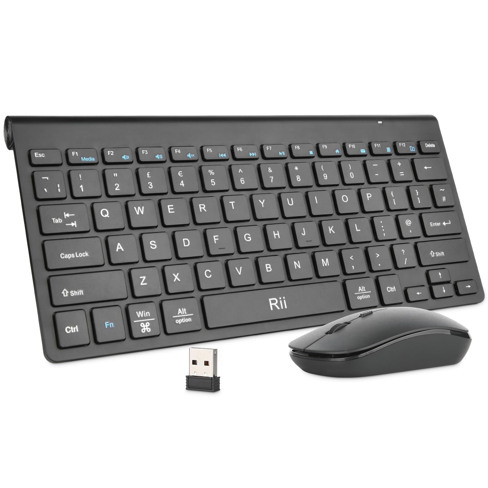 Rii Wireless Keyboard and Mouse, Ultra Slim 2.4G Keyboard and Mouse Combo Receiver in the Battery Compartment of the Keyboard for PC/Laptop/Windows/Mac/Chrome/Linux