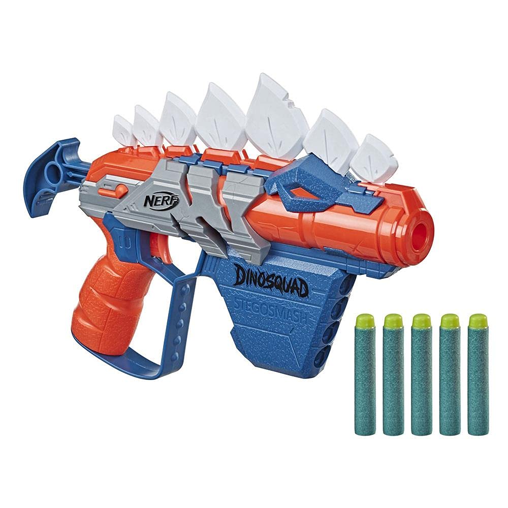 Nerf DinoSquad Stegosmash Dart Blaster, 4-Dart Storage, 5 Official Nerf Darts, Dinosaur Design, Stegosaurus Spikes 5010993800186