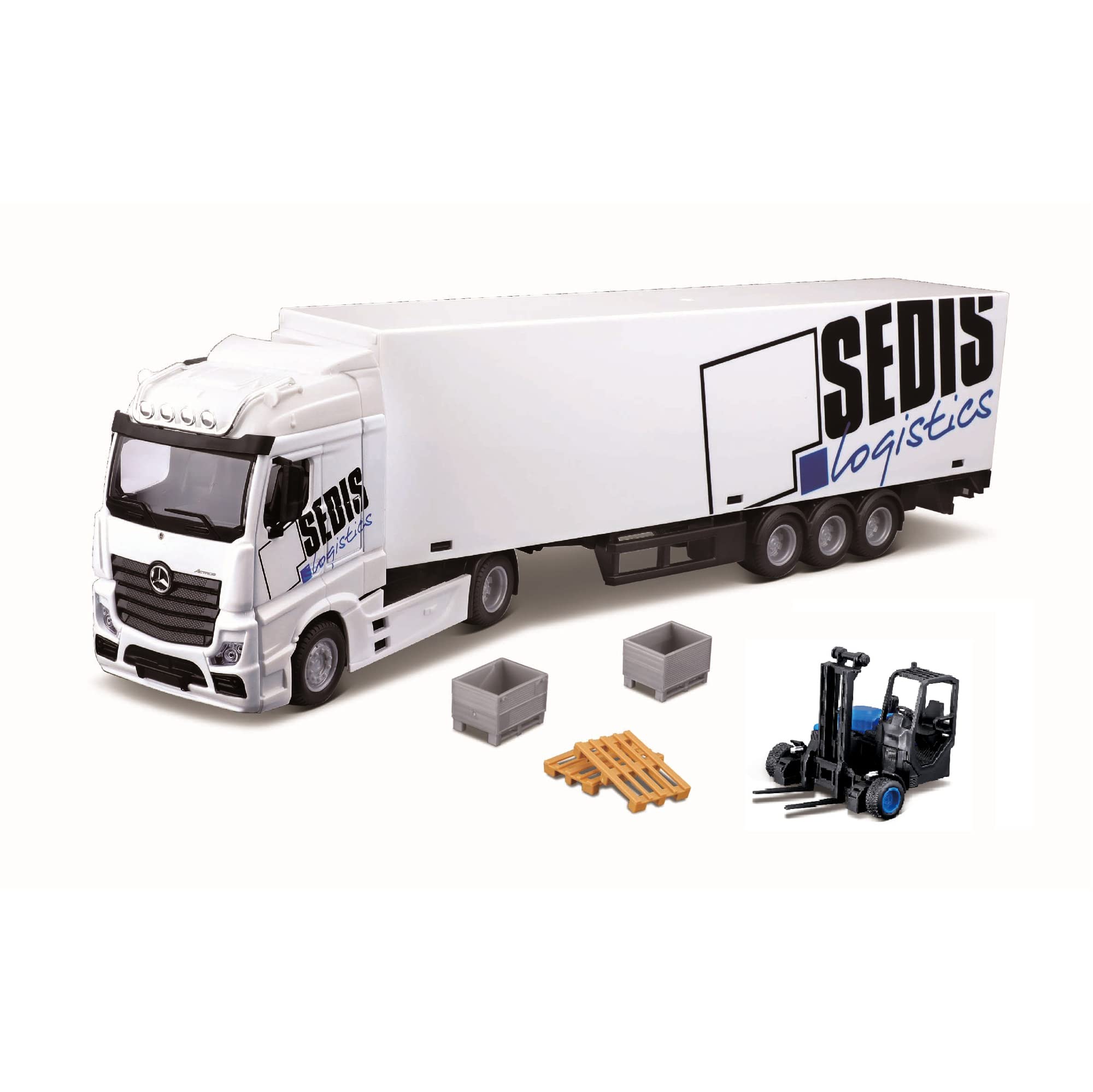 Bburago B18-31471 Street FIRE HAULERS MB ACRTROS Lift and Load Die-Cast Pallets-1:43 Scale-Collectible Truck Model, Assorted Colours