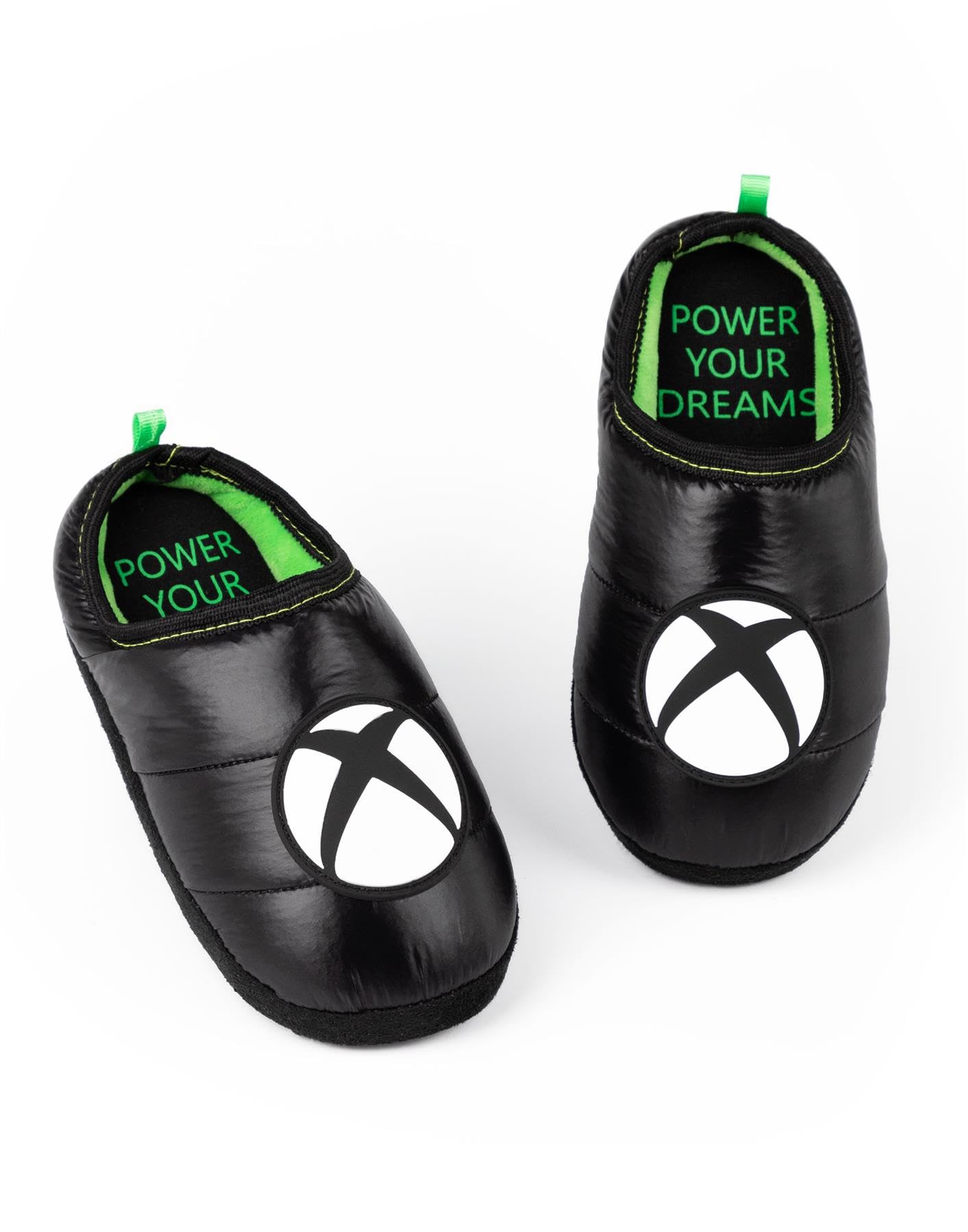 Xbox Slippers for Kids Teens | Boys Girls Game Console Logo House Shoes Merchandise Gifts for Him | Black Green Slip On Loafers 5 UK