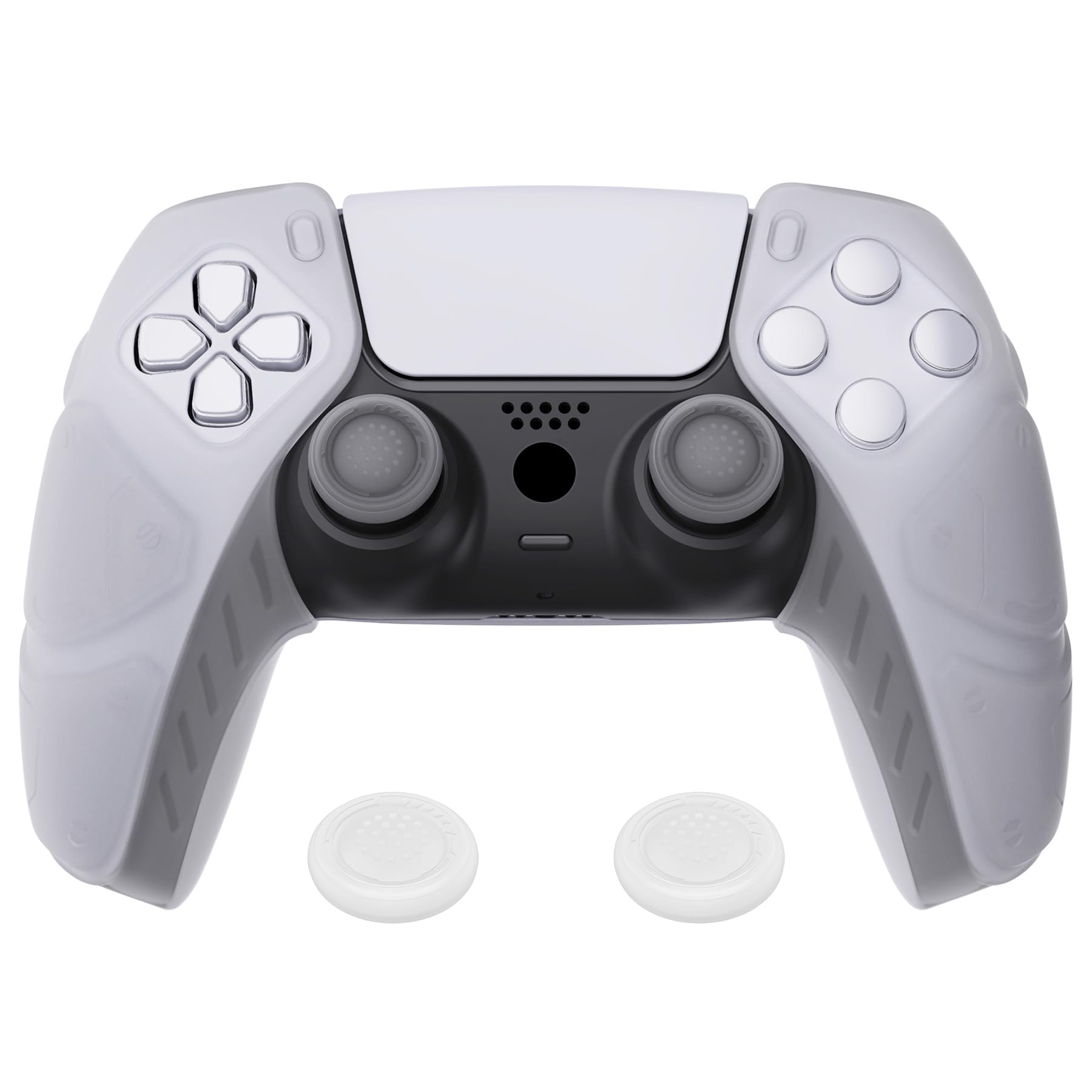 PlayVital Mecha Edition Clear White Ergonomic Soft Controller Silicone Case Grips for ps5, Rubber Protector Skins with Thumbstick Caps for ps5 Controller - Compatible with Charging Station