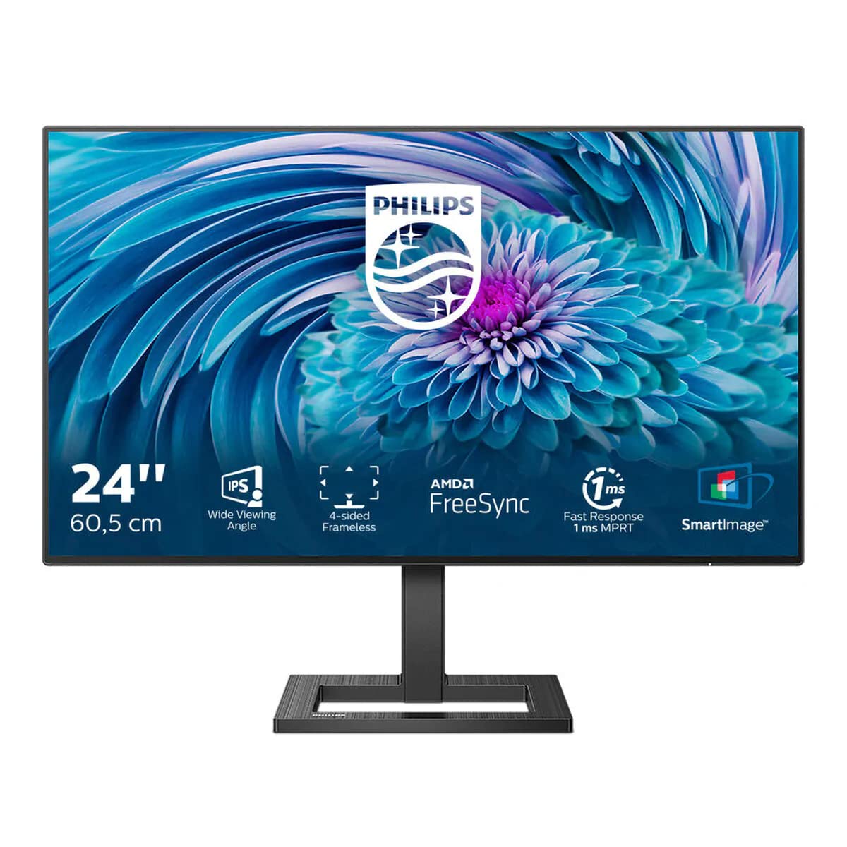 PHILIPS 242E2FA - 24 Inch FHD Monitor, 75Hz, 1ms, IPS, Frameless Design, Speakers, AMD FreeSync, FlickerFree (1920 x 1080, 300 cd/m², HDMI/VGA/DP)