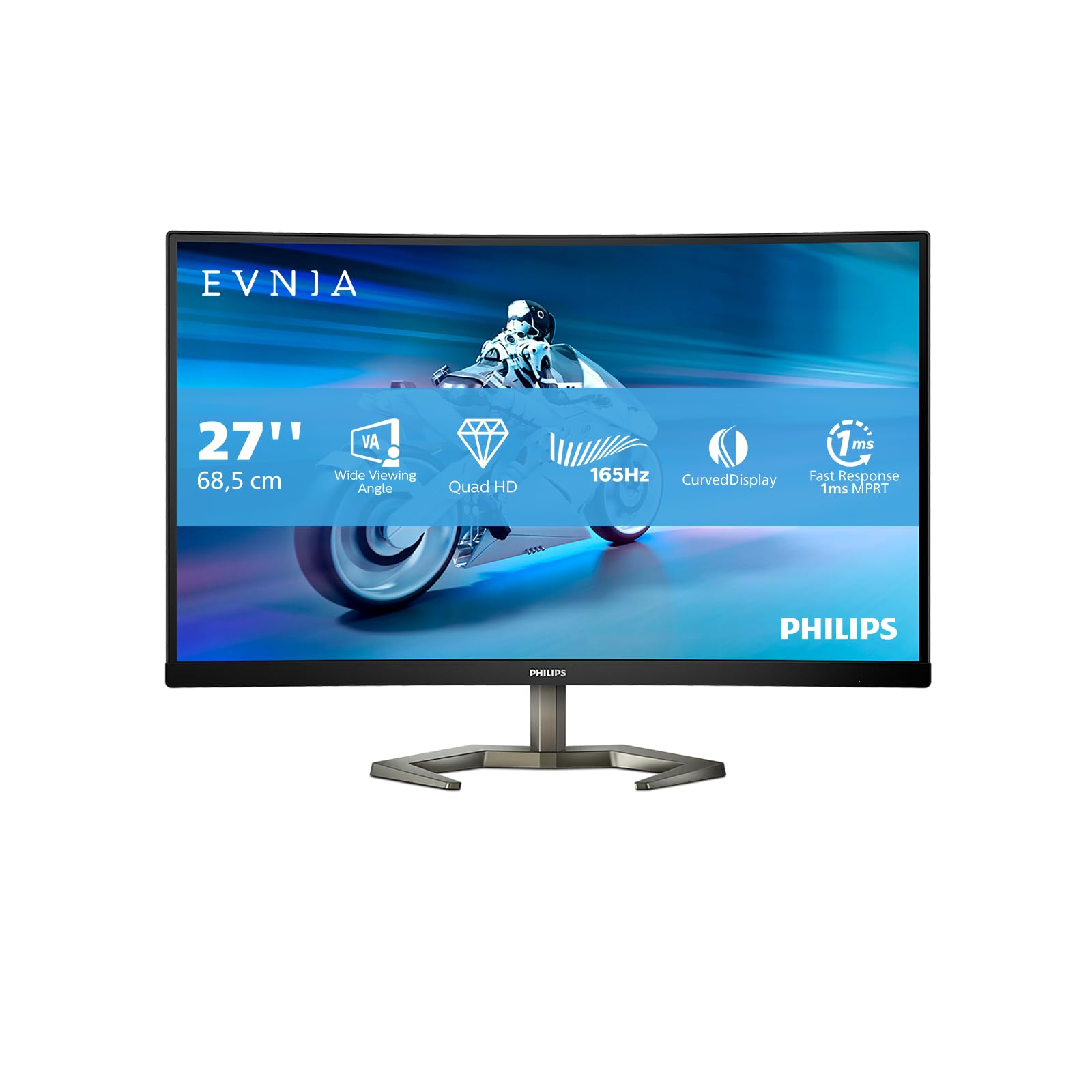 PHILIPS Evnia - 27M1C5500VL - 27 Inch QHD Curved Gaming Monitor, VA, 165Hz, 1ms, Smart Image HDR, Low input lag, Titl, VESA 100 (2560 x 1440 @ 165Hz, 250 cd/m² HDMI 2.0 / DP 1.4)