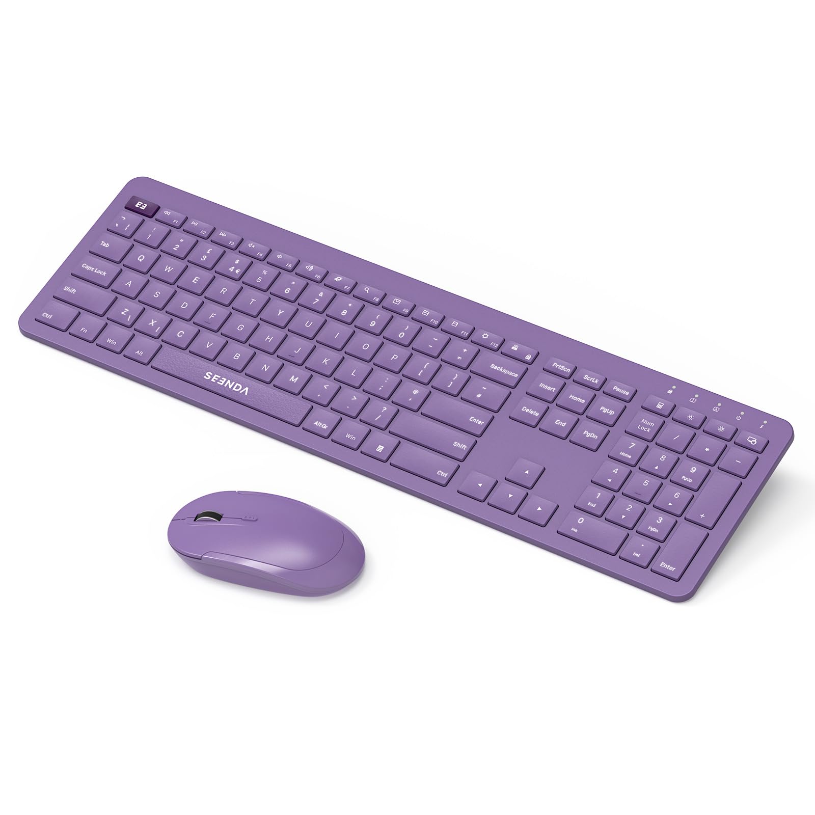 Rechargeable Wireless Keyboard and Mouse Set, Seenda Full Size Ultra Thin Quiet USB Keyboard Mouse with Build-in Lithium Battery, Compatible with Windows Laptop Computer PC, Purple