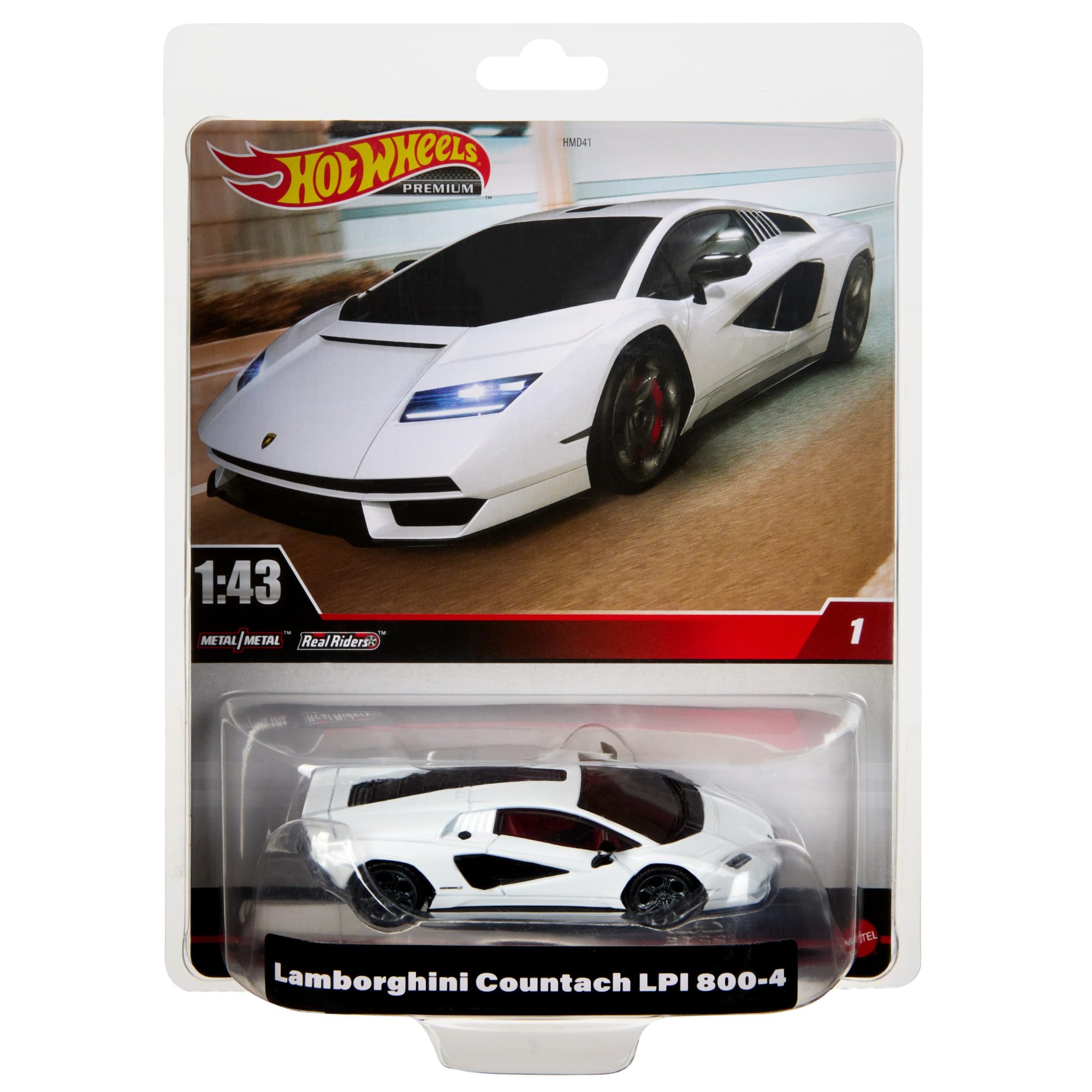 Hot Wheels Premium Lamborghini Countach LPI 800-4, 1:43rd Scale Vehicle, Officially Licensed Replicas for Adult Collectors, Real Riders Tires, Metal/Metal Body & Chassis, HMD49