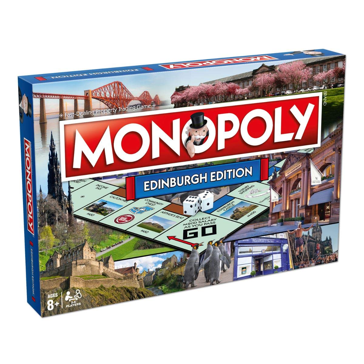 Winning Moves Edinburgh Monopoly Board Game, Choose your token and tour beautiful sights including Edinburgh Castle, the Royal Mile or Scott Monument, 2-6 player game for ages 8 plus