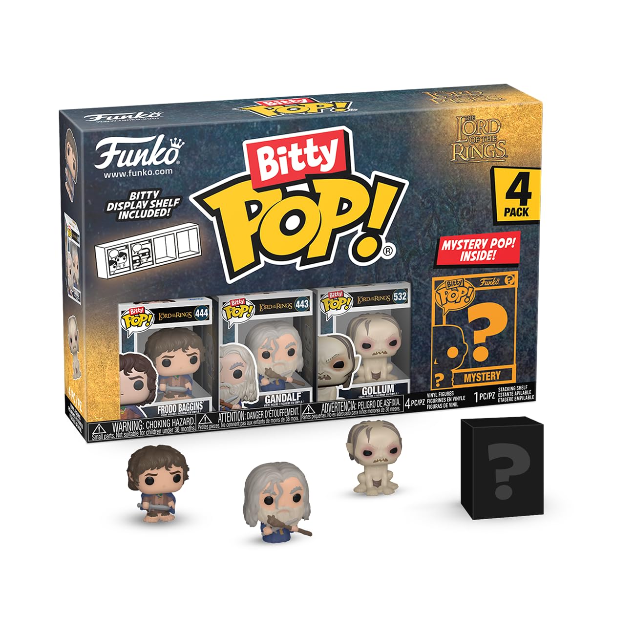 Funko Bitty Pop! Lord Of the Rings - Frodo 4PK and A Surprise Mystery Mini Figure - 0.9 Inch (2.2 Cm) - Lord Of the Rings Collectable - Stackable Display Shelf Included - Gift Idea