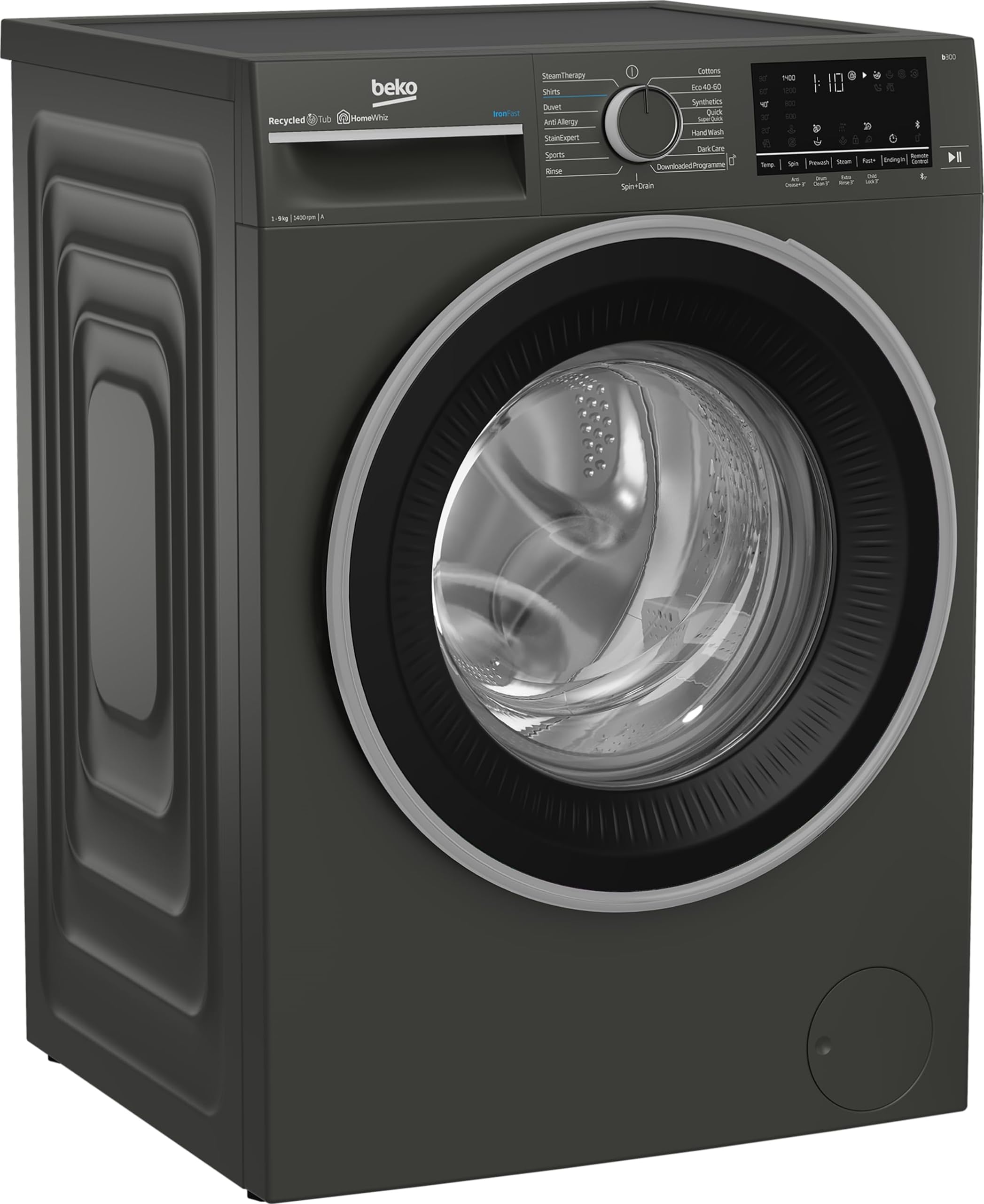 Beko B3W5941IG Washing Machine | 9 kg Capacity 1400 rpm Spin Speed | A Rated Energy Class| Graphite Colour, ironfast Technology | RecycledTub