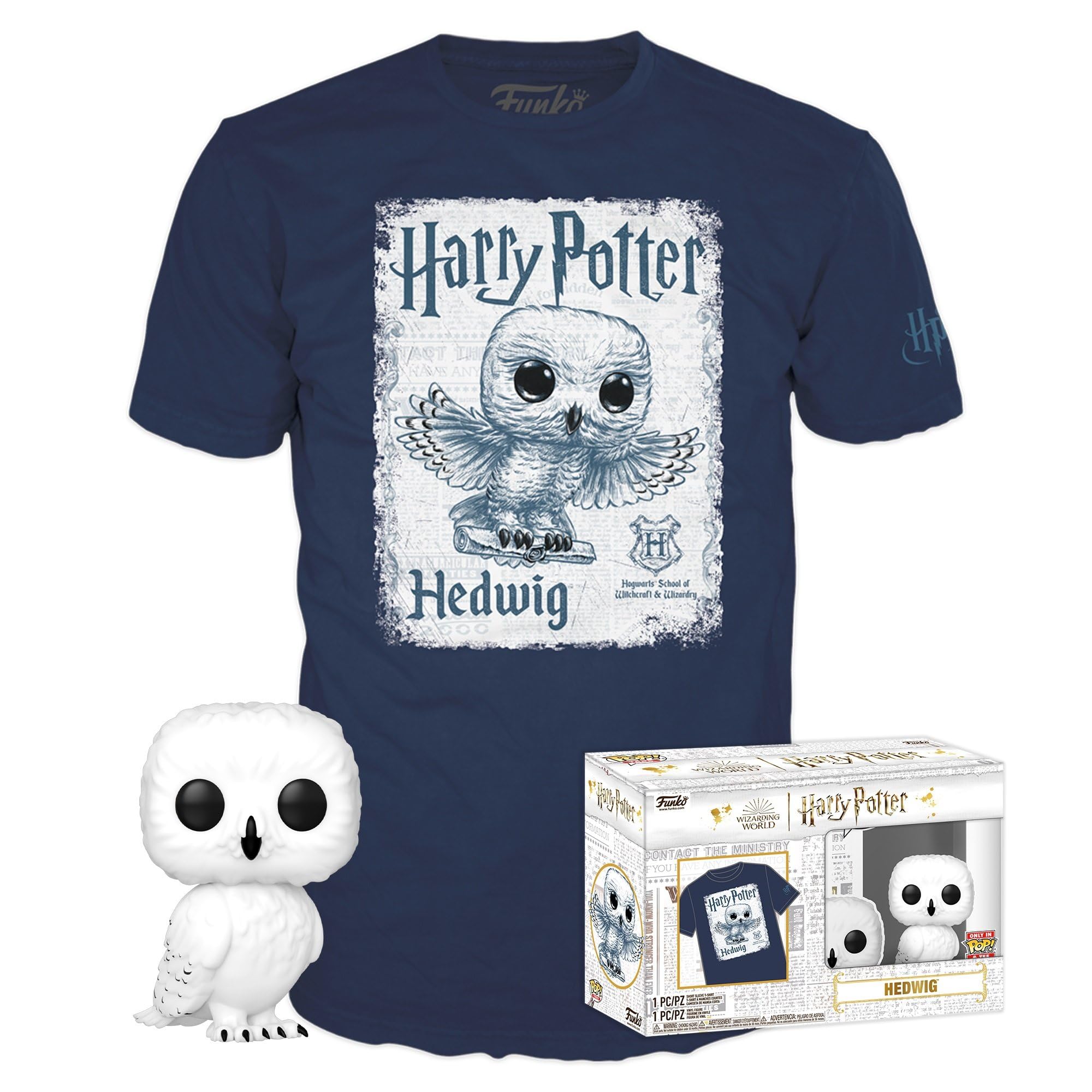 Funko Pop! & Tee: Harry Potter - Hedwig - Large - (L) - T-Shirt - Clothes With Collectable Vinyl Figure - Gift Idea - Toys and Short Sleeve Top for Adults Unisex Men and Women - Official Merchandise