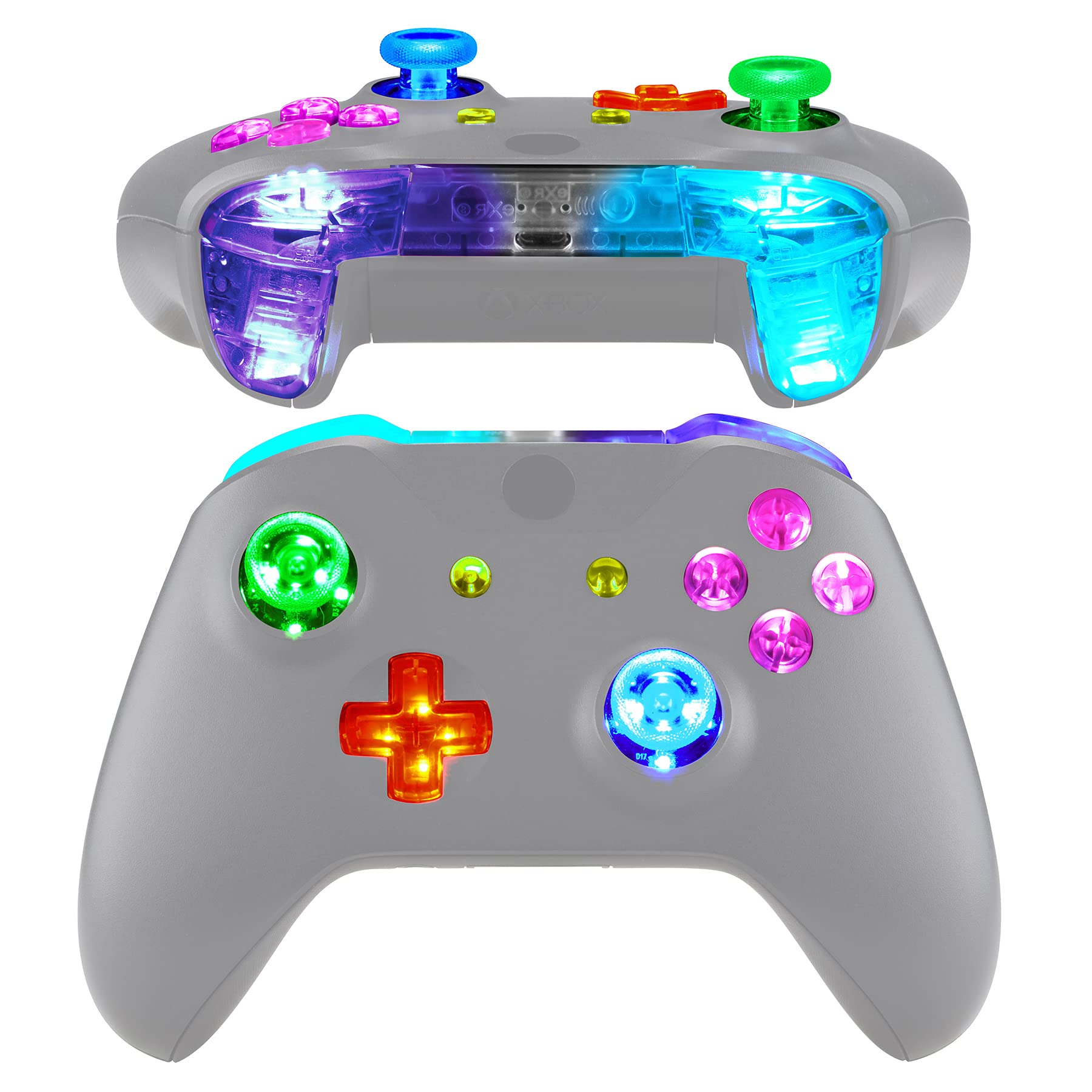 eXtremeRate Multi-Colors Luminated Bumpers Triggers Dpad Thumbsticks Start Back ABXY Action Buttons, DTFS (DTF 2.0) LED Kit for Xbox One S/X Controller (Model 1708) - Controller NOT Included