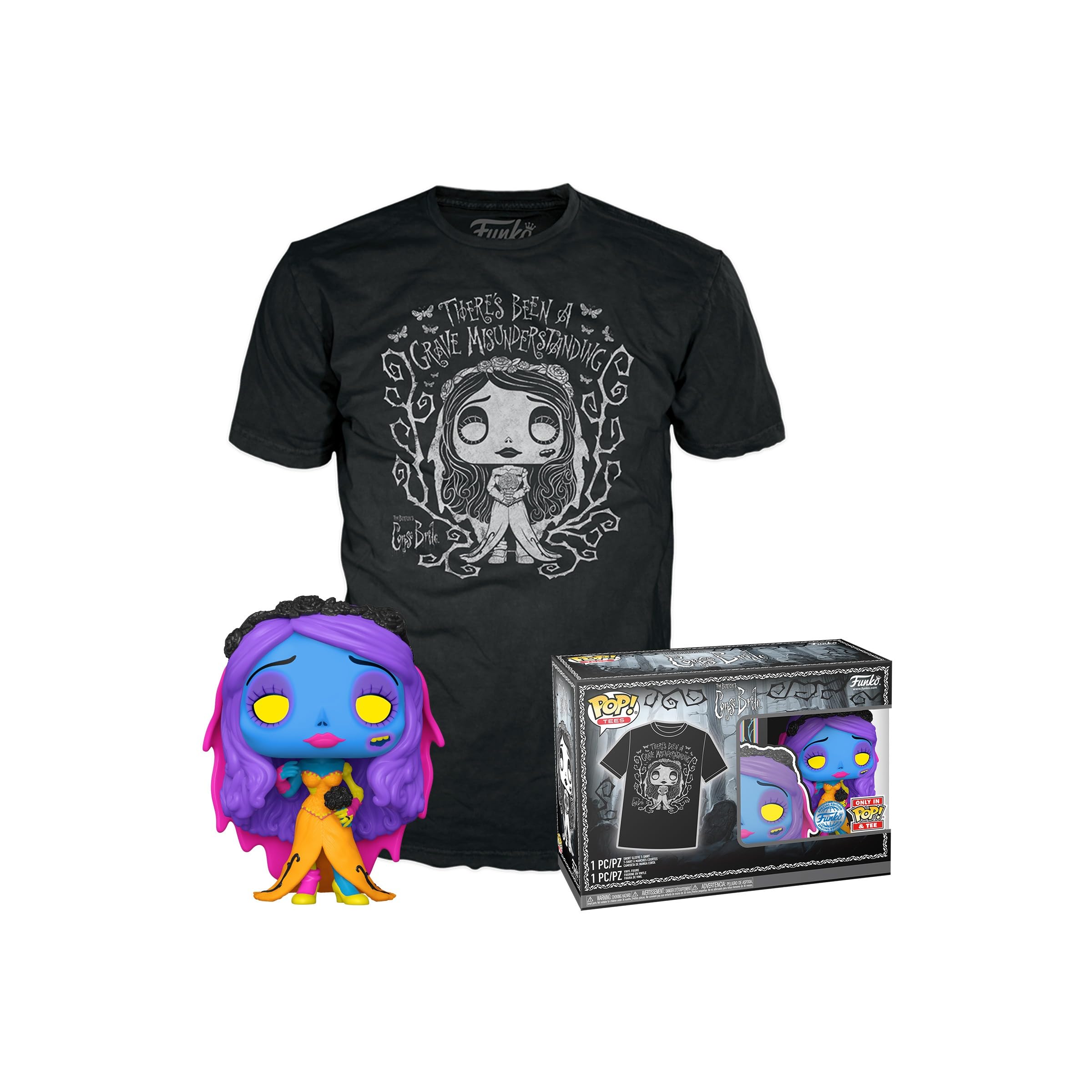 Funko POP! & Tee: Corpse Bride - Emily - Blacklight - Small - (S) - Warner Bros - T-Shirt - Clothes With Collectable Vinyl Figure - Gift Idea - Toys and Short Sleeve Top for Adults Unisex Men