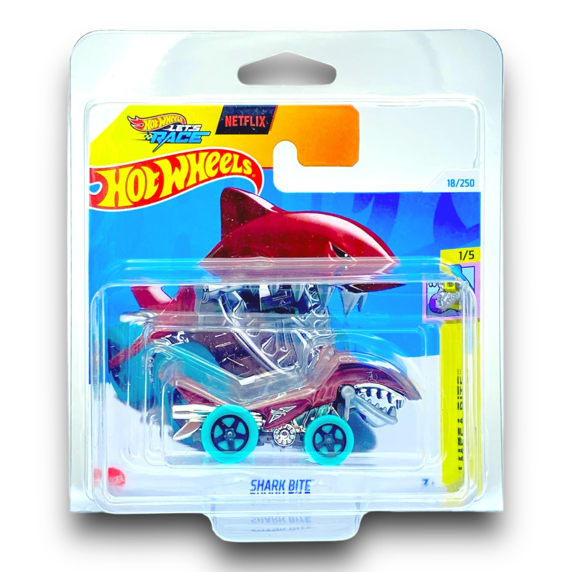 Hot Wheels Shark Bite (Dark Red & Green Let's Race) 1/5 HW Mega Bite - 2024-18/250 (Short Card) - COMES IN A GENUINE KLAS CAR KEEPER PROTECTOR CASE - HTC94