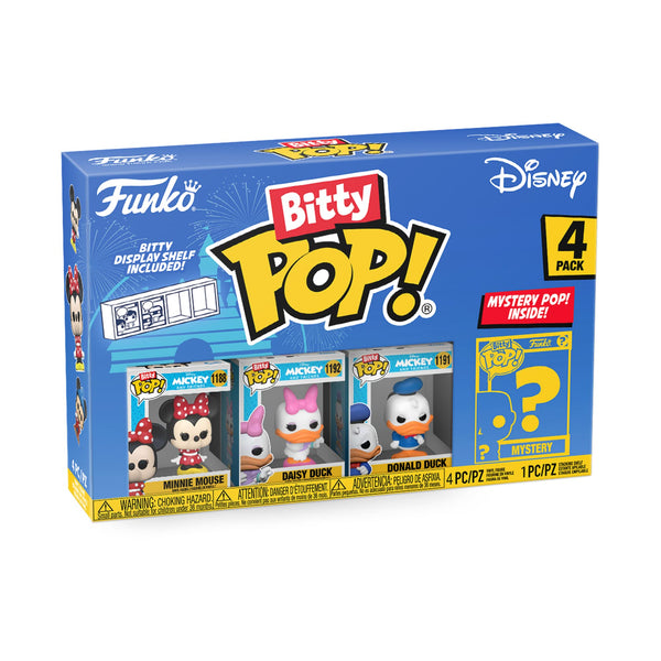 Funko Bitty POP! Disney - Minnie Mouse (red Dress), Daisy Duck, Donald Duck and A Surprise Mystery Mini Figure - 0.9 Inch (2.2 Cm) Collectable - Stackable Display Shelf Included - Gift Idea