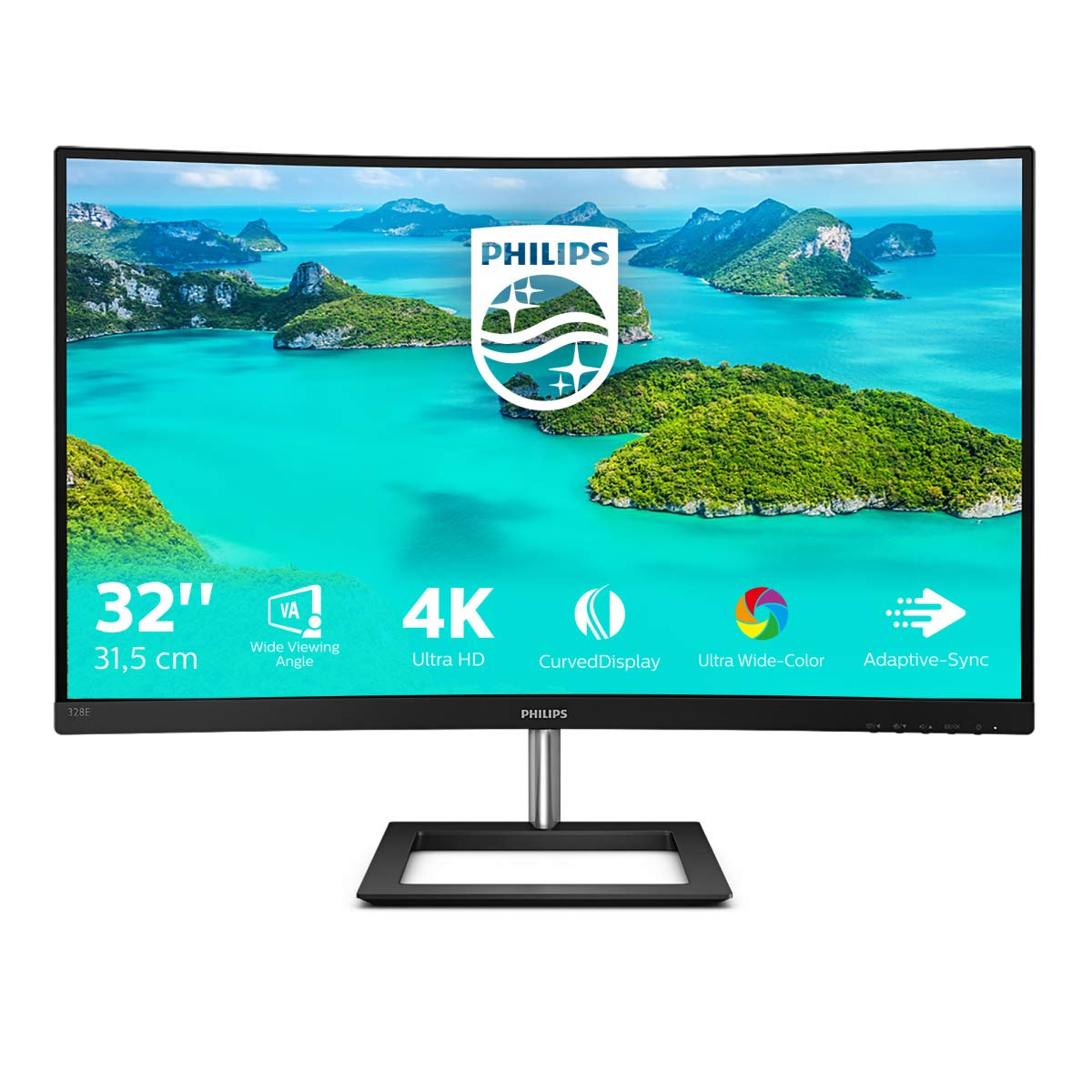 Philips 328E1CA - 32 inch Curved 4K Monitor, 60Hz, 4ms, VA, Speakers, Flicker Free, Adaptive Sync (3840 x 2160 @ 60 Hz, 250 cd/m², 4 ms, HDMI2.0 / DP1.2)