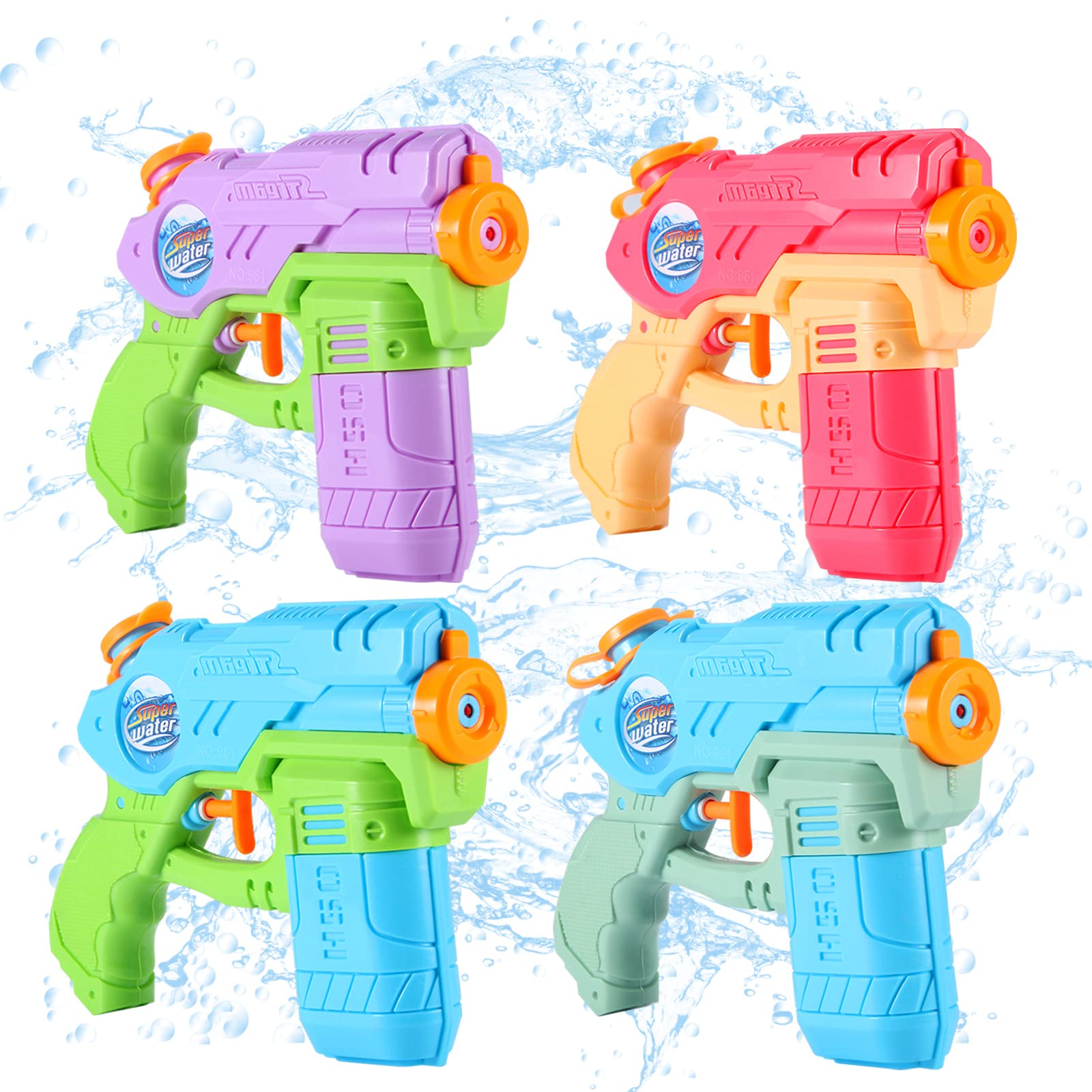 Water Pistols for Kids, OMWay 4 Pack Cool Small Water Gun, Pool Toys Water Fighting Toys Soaker Blaster for Outdoor Swimming Pool Beach Party, Summer Gifts for 3 4 5 6 7 8 Year Old Boys Girls