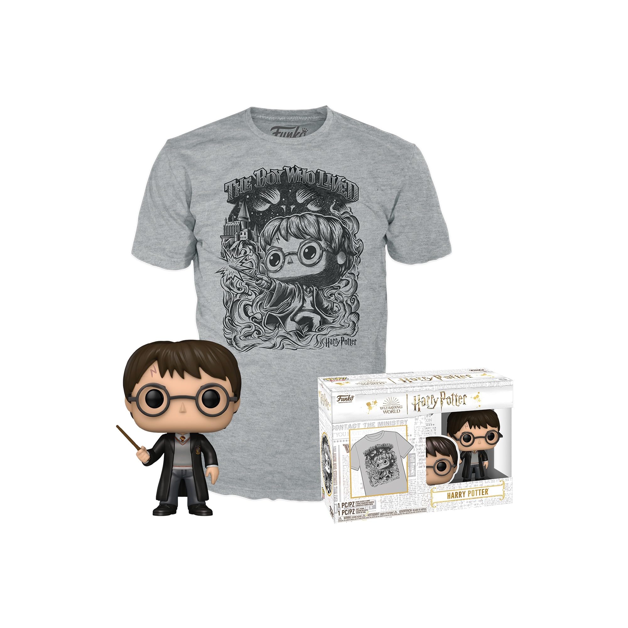 Funko POP! & Tee: Harry Potter - Flocked - Medium - T-Shirt - Clothes With Collectable Vinyl Figure - Gift Idea - Toys and Short Sleeve Top for Adults Unisex Men and Women - Official Merchandise