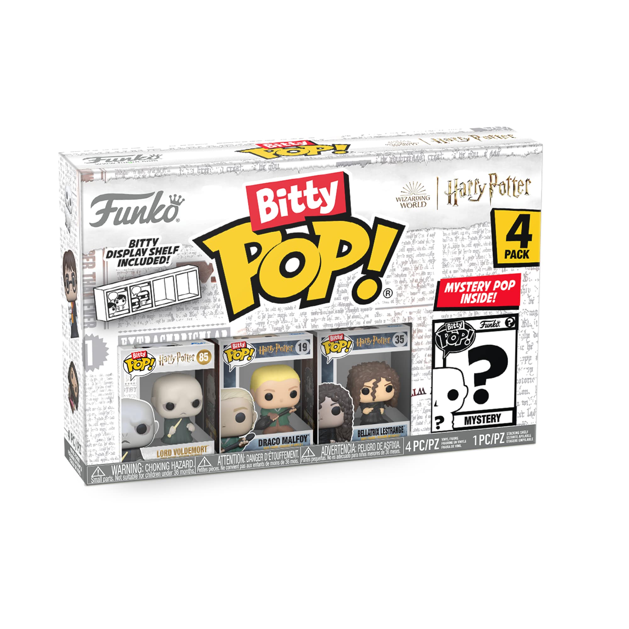 Funko Bitty POP! Harry Potter - Lord Voldemort™, Draco Malfoy™ (Quidditch™), Bellatrix Lestrange™ and A Surprise Mystery Mini Figure - 0.9 Inch (2.2 Cm) Collectable - Gift Idea - Cake Topper