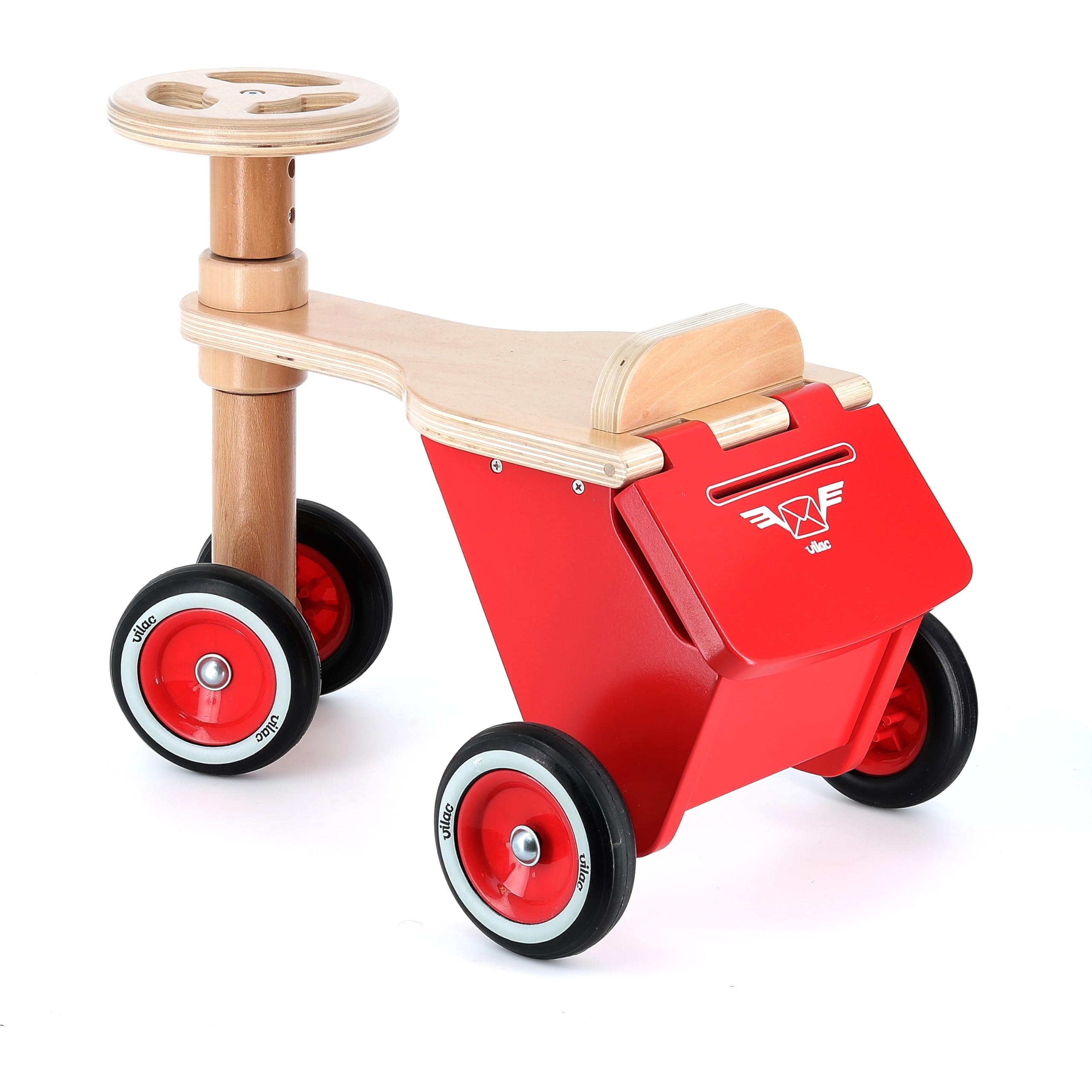 Vilac Wooden Ride On Tricycle, Postman Style, Inspire Imaginative Play, Red, 48 x 36 x 33 cm, 18 Months+