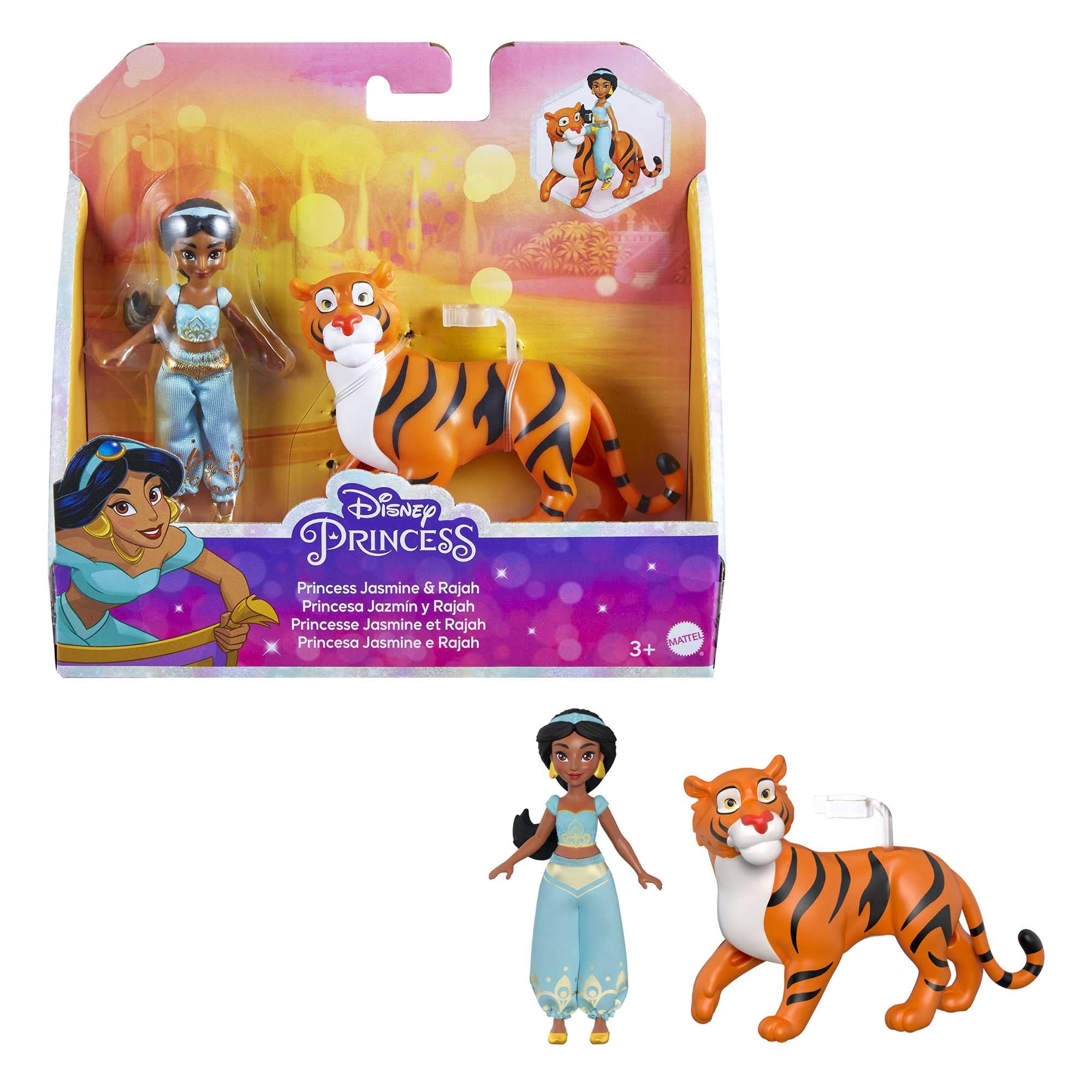 Mattel Disney Princess Toys, Princess Jasmine Posable Small Doll and Rajah Tiger Inspired by the Disney Movie Aladdin, Gifts for Kids, HLW83