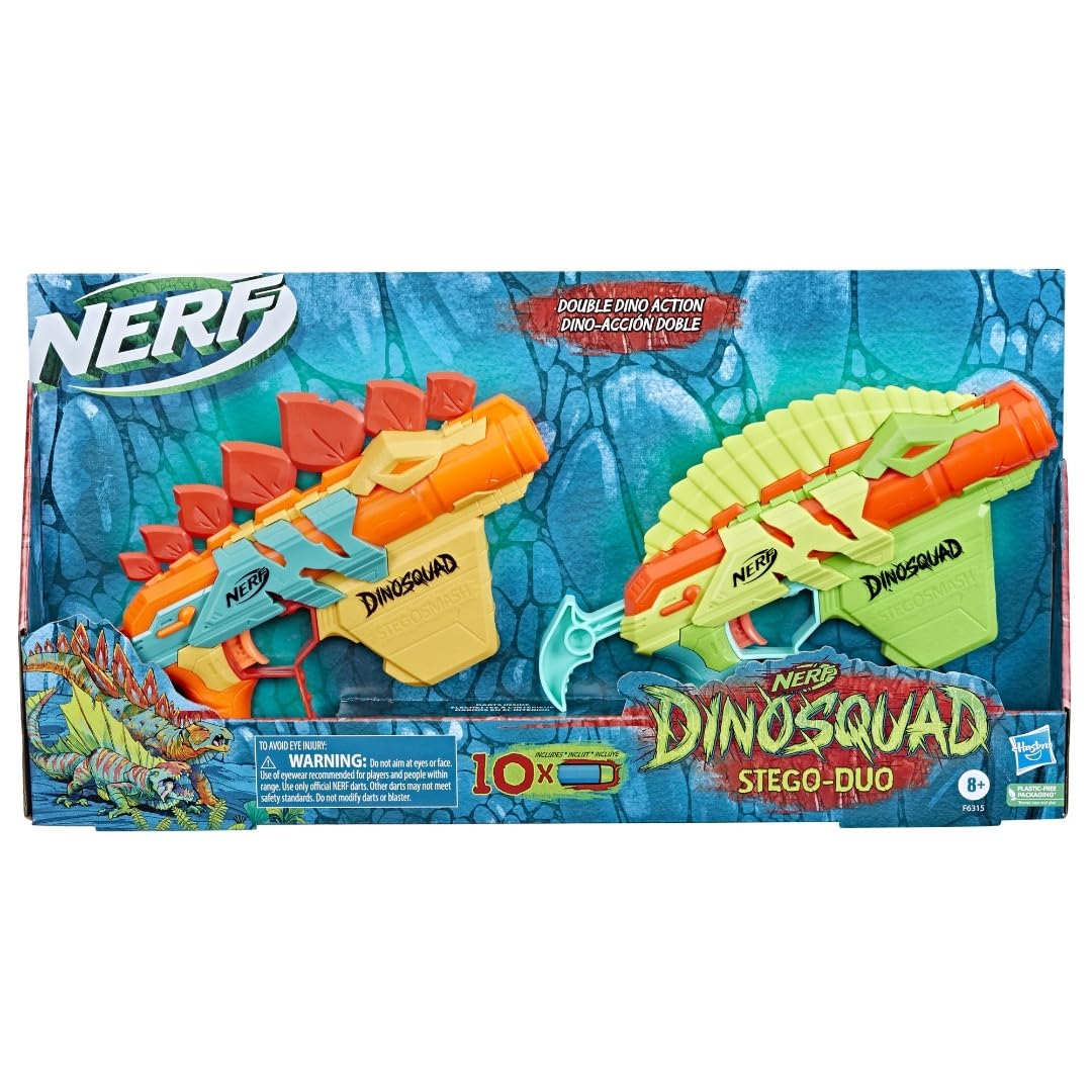 Nerf - DinoSquad Stego-Duo - 2 Toy Foam Nerf Blasters - 10 Nerf Elite 2.0 Darts - F6315, Medium