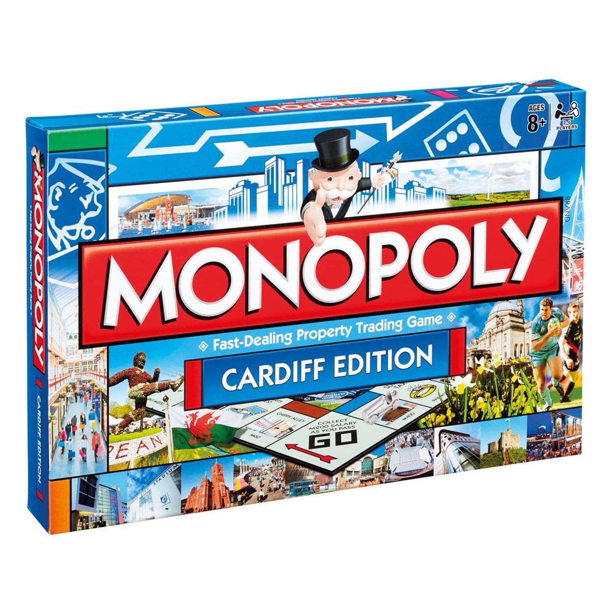 Winning Moves Cardiff Monopoly Board Game, Advance to The Cardiff International Airport, Millenium Stadium or Wales Millenium Centre and trade your way to success, makes a great gift for ages 8 plus