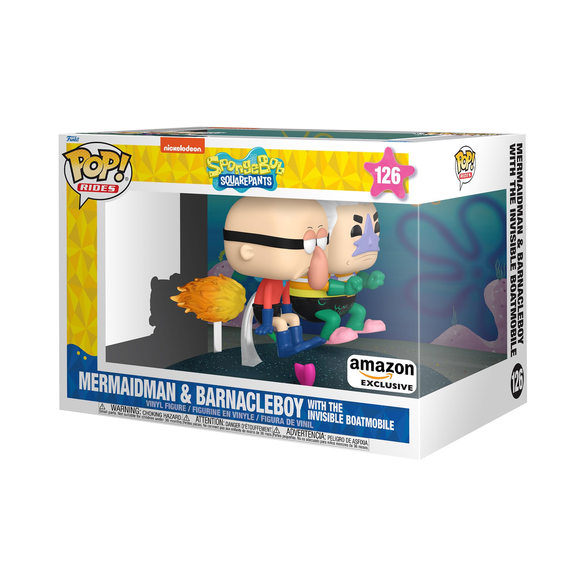 Funko POP! Rides Deluxe: Spongebob Squarepants - Mermaid Man & Barnacle Boy With Invisible Car - Amazon Exclusive - Collectable Vinyl Figure - Gift Idea - Official Merchandise - TV Fans