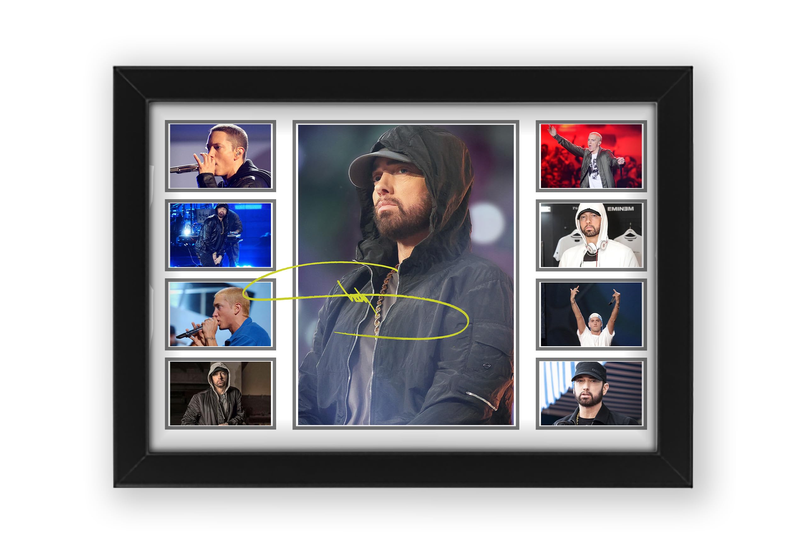 Eminem Autograph Poster Print - Limited Edition Collage Of The Music Legend - Signed Collector Merchandise For Fans And Rap Music Lovers (Unframed, A3 (40x30cm))