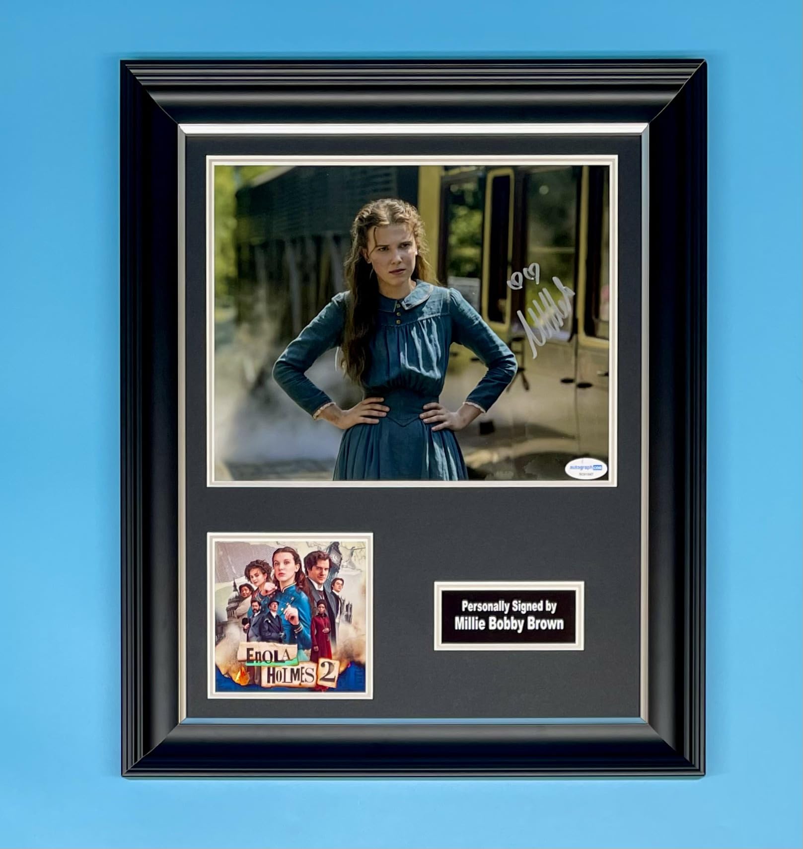 Generic Millie Bobby Brown Signed Photo In Luxury Handmade Wooden Frame With Verification & AFTAL Member Certificate Of Authenticity Autograph Movie Film TV Memorabilia Enola Holmes Poster