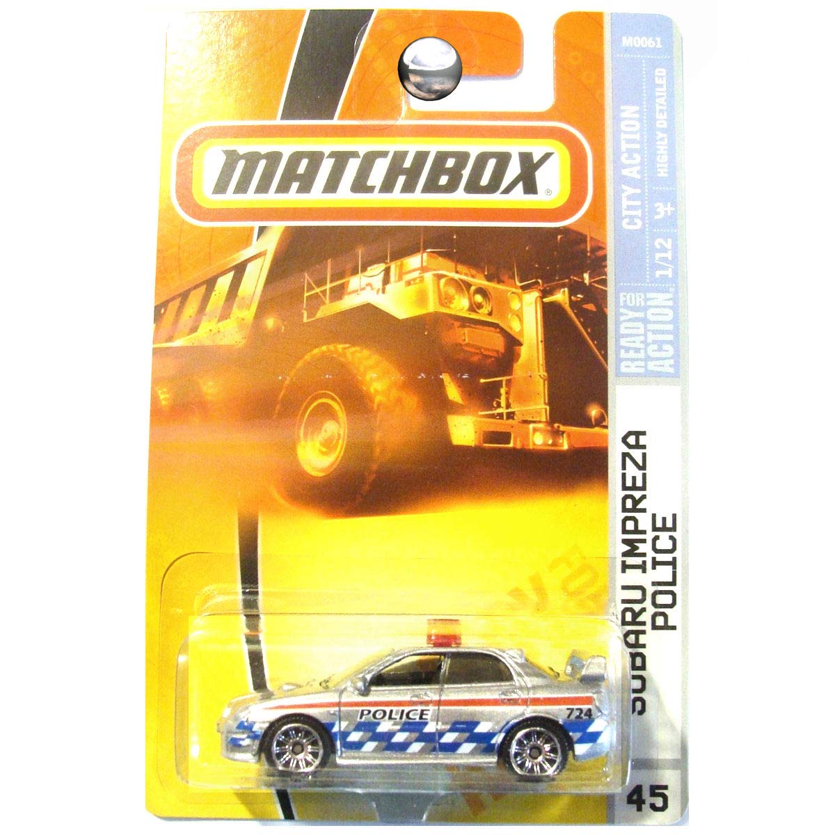 Matchbox Silver Police Subaru Impreza City Action Subaru Impreza Police 1:64 Scale Collectible Die Cast Car #45