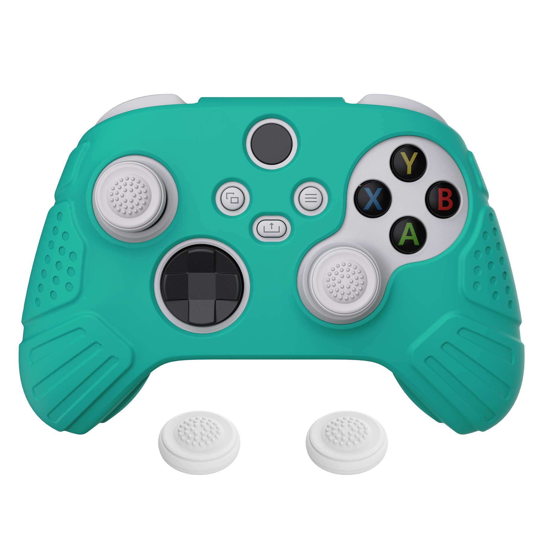 eXtremeRate PlayVital Guardian Edition Aqua Green Ergonomic Soft Anti-slip Controller Silicone Case Cover, Rubber Protector Skins with White Joystick Caps for Xbox Series S/Xbox Series X Controller