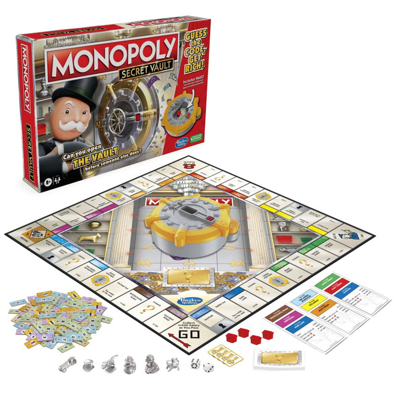 Monopoly Secret Vault Board Game for Kids Ages 8 and Up, Family Board Game for 2-6 Players, Includes Vault