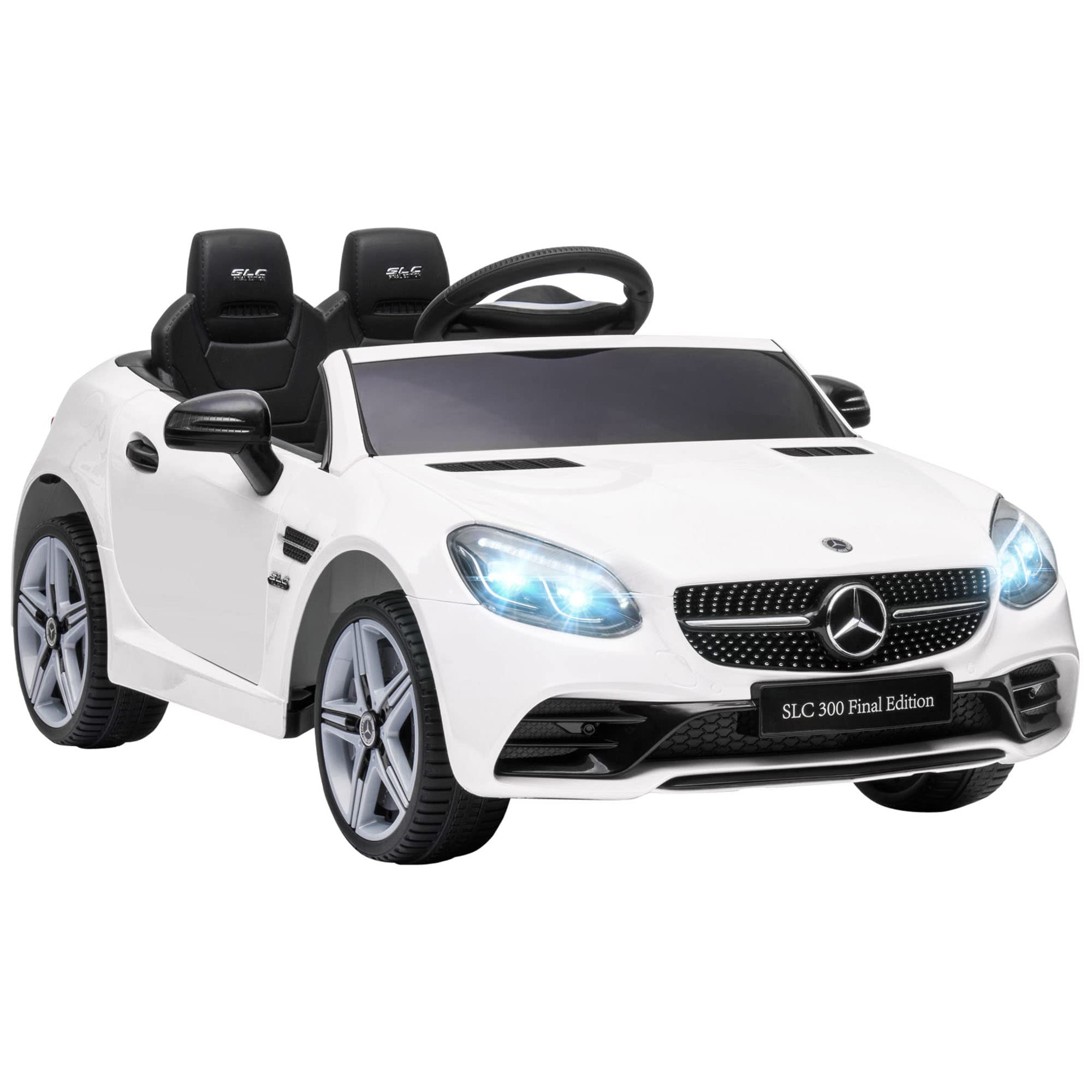 HOMCOM AIYAPLAY Benz SLC 300 Licensed 12V Kids Electric Ride On Car with Parental Remote Two Motors Music Lights Suspension Wheels for 3-6 Years White