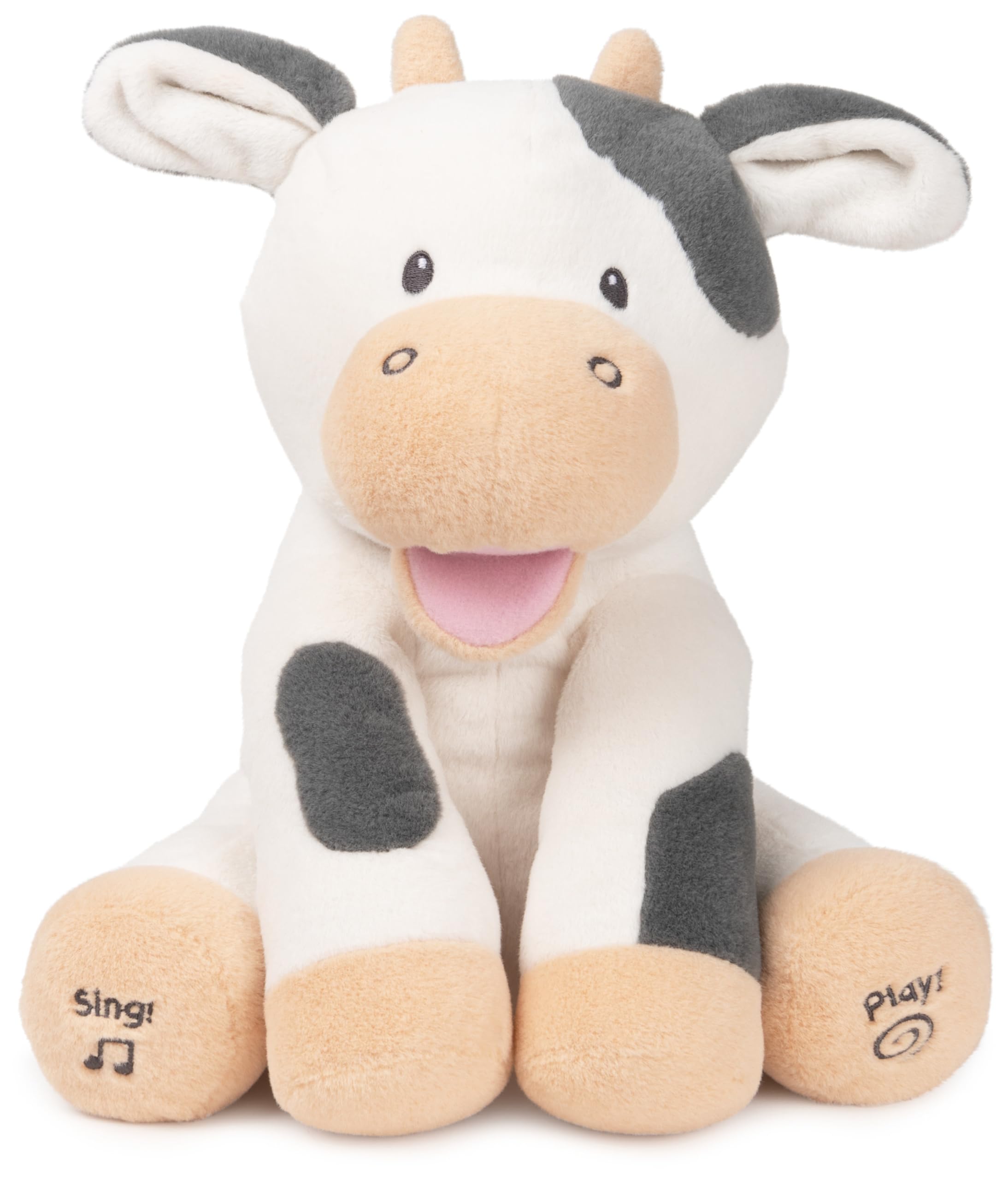 GUND Baby Buttermilk the Cow Animated Plush, Singing Stuffed Animal Sensory Toy, Sings Old MacDonald and Teaches Animal Sounds, Cream/Grey, 12”