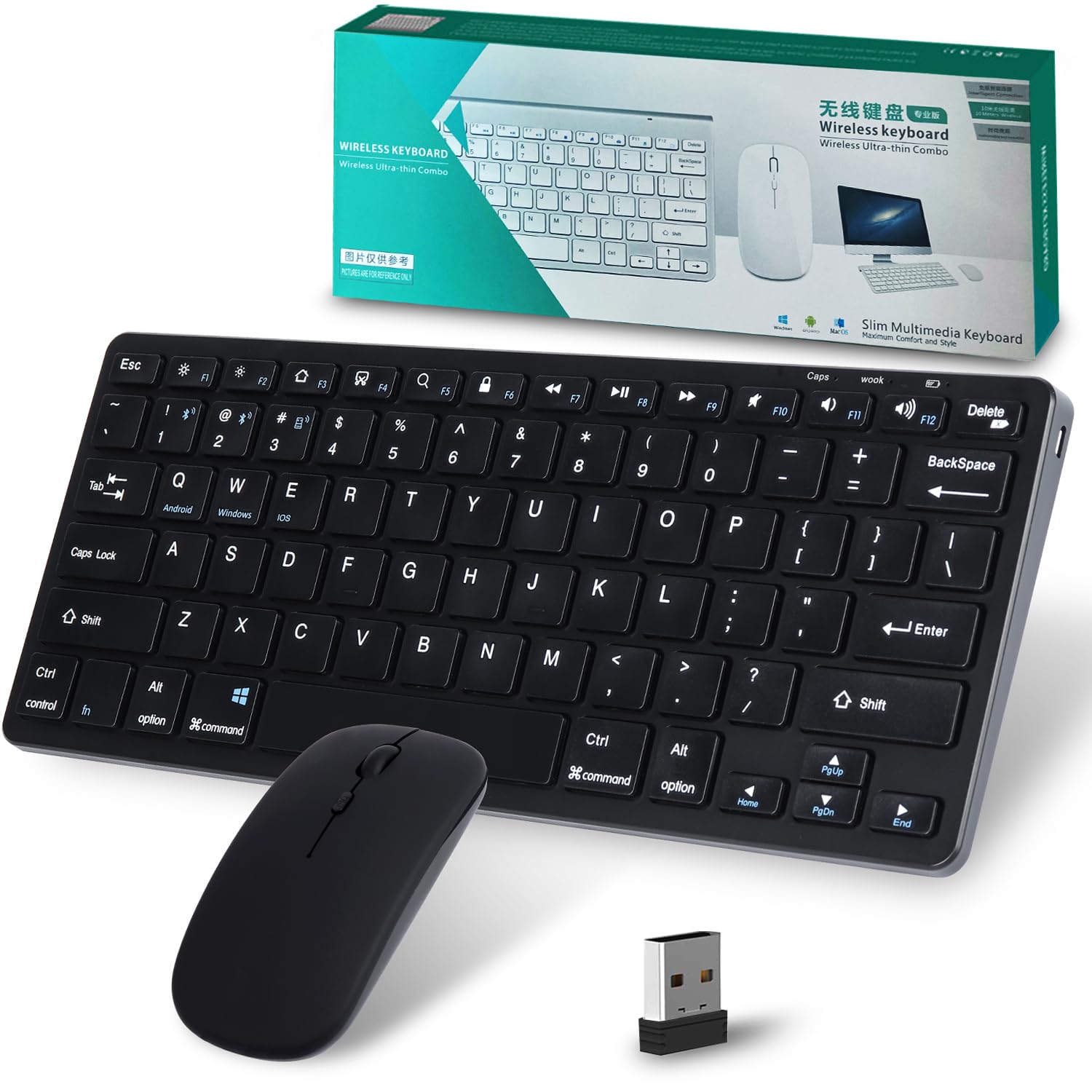 Wireless Keyboard and Mouse,Bluetooth Keyboard and Mouse Set Rechargeable Mini Small Keyboard Silent Mouse 10inch Compact Flat Keyboard for Computer/iPad/PC/Tablet/Surface/Mac/Microsoft/Android(blue）